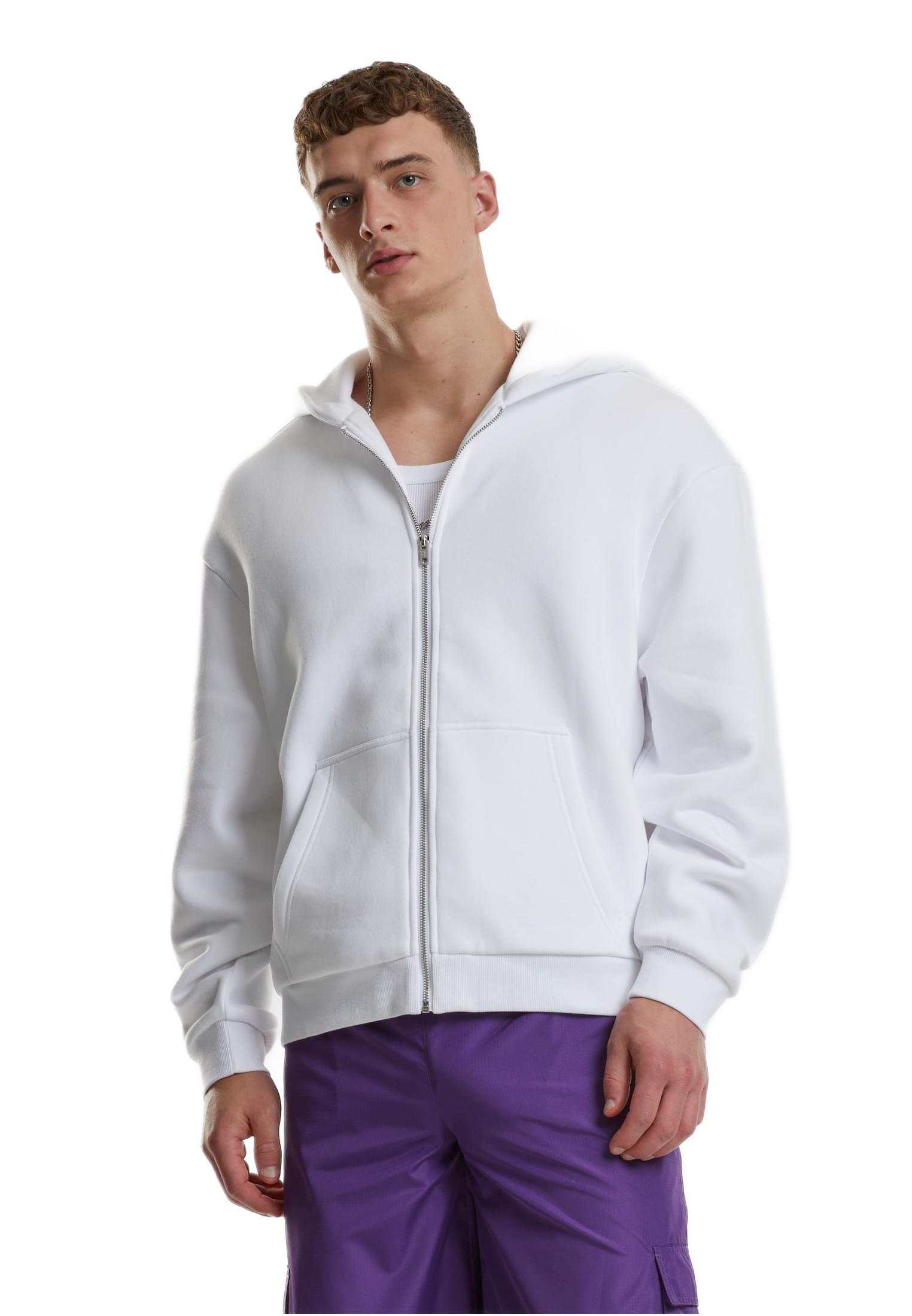 Φούτερ με Κουκούλα και Φερμουάρ Fluffy TB7284 Urban Classics White