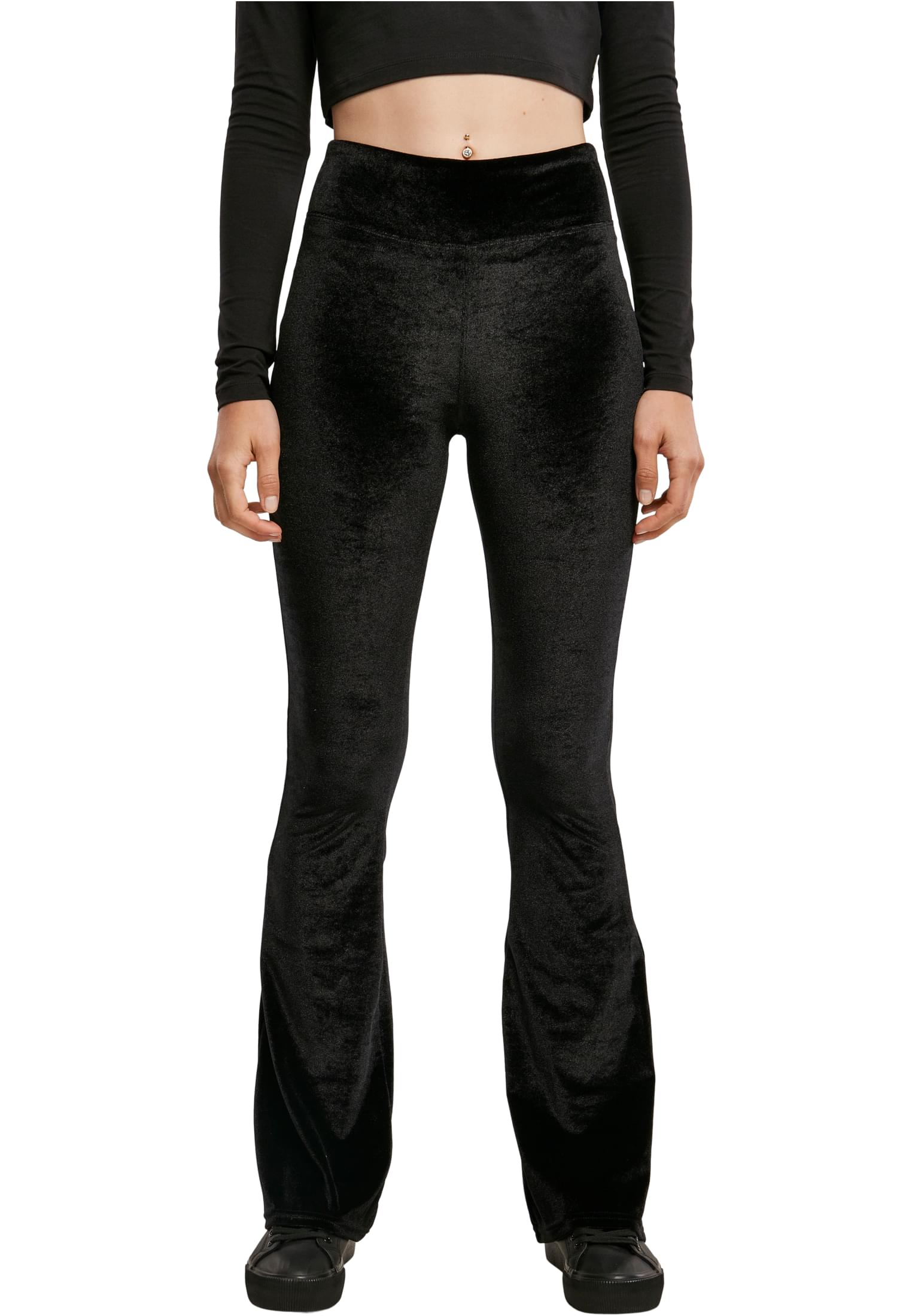 Ladies High Waist Velvet Boot Cut Leggings Urban Classics TB4551 Black