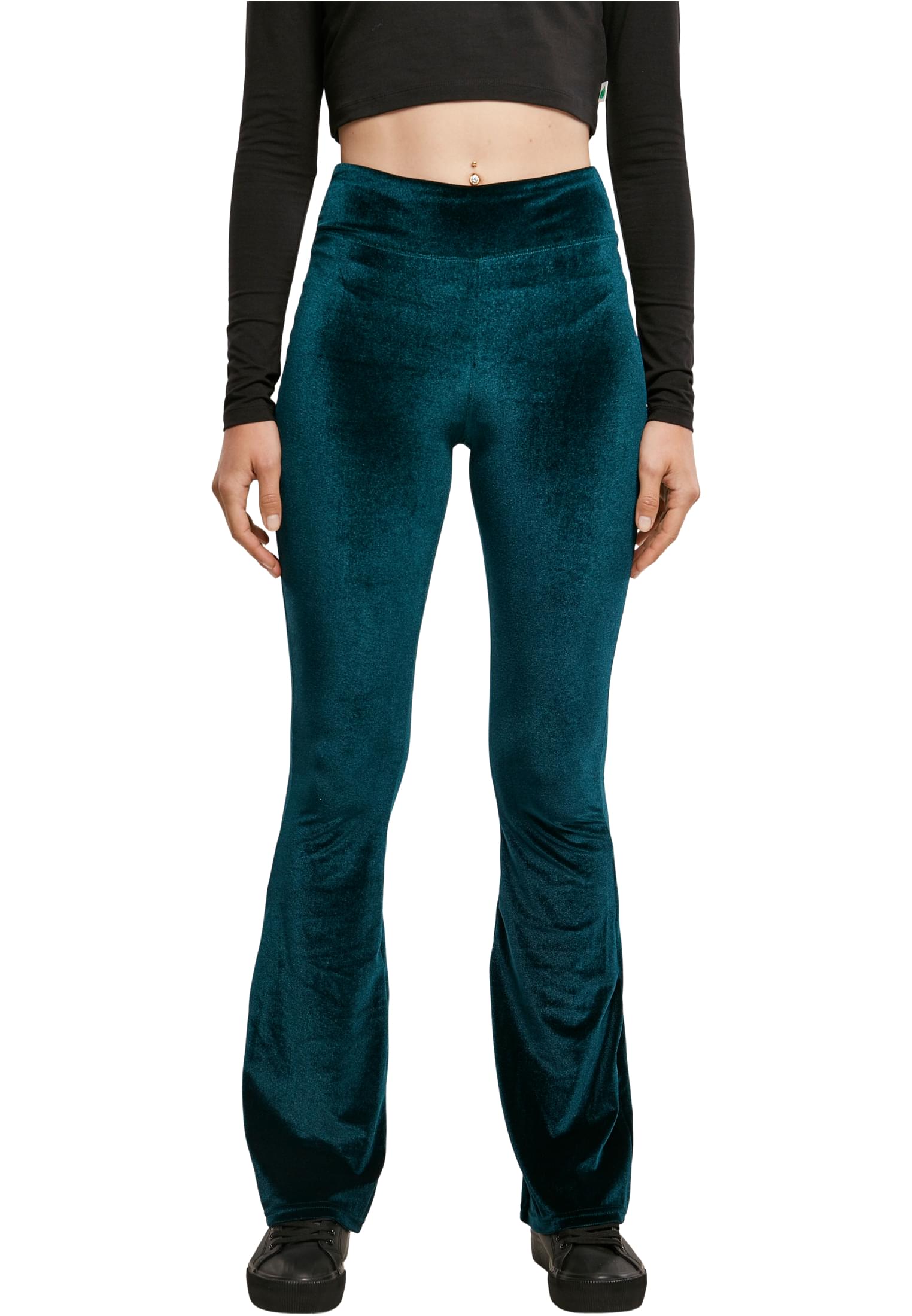 Ladies High Waist Velvet Boot Cut Leggings Urban Classics TB4551 Teal