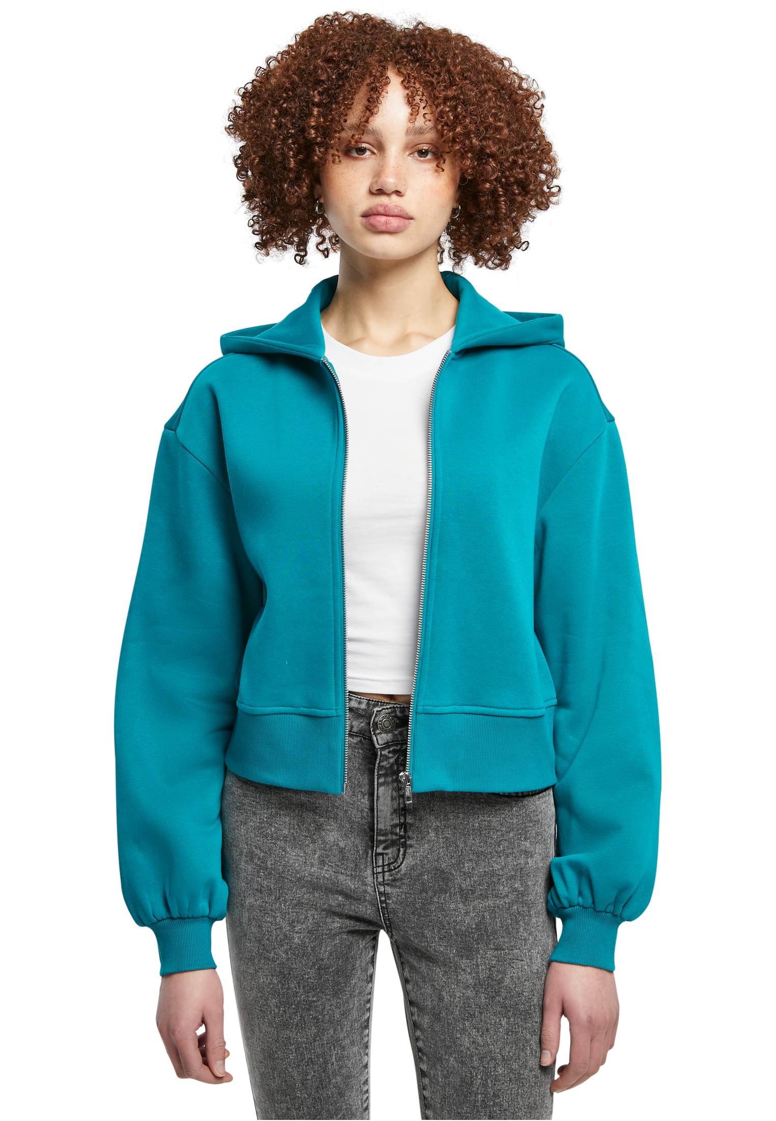 Γυναικείο Κοντό Oversized Ζακέτα με Φερμουάρ TB4766 Urban Classics Curvy watergreen