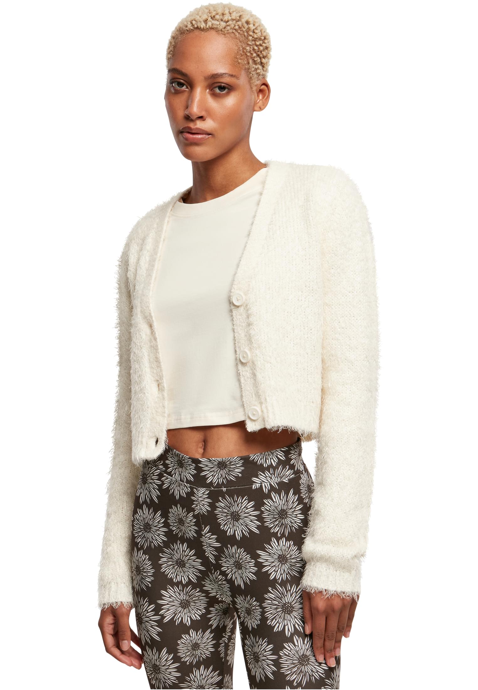 Ladies Cropped Feather Cardigan Urban Classics TB5440-02903 whitesand