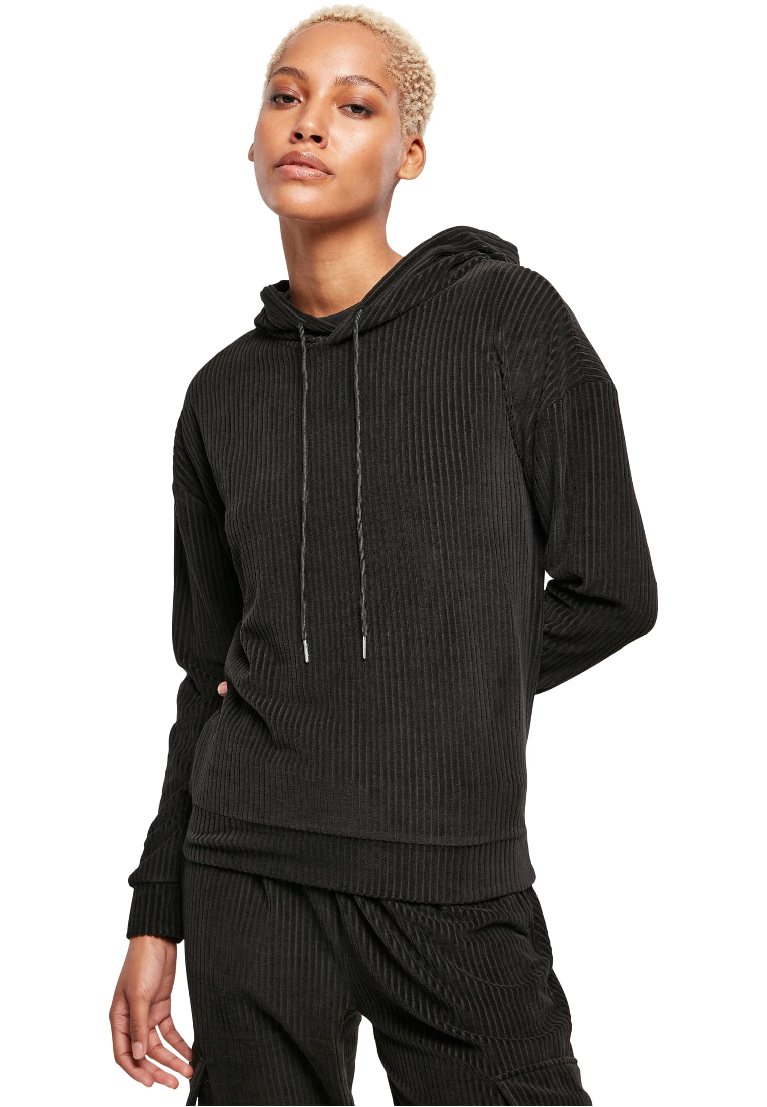 Ladies Velvet Rib Hoody Urban Classics TB5465-00007 black