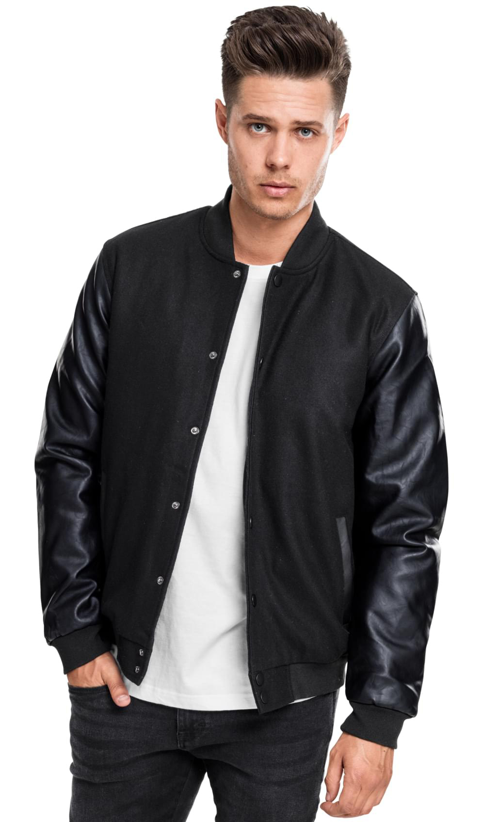 Jacket Oldschool College TB201 Urban Classics Black/Black Μαύρο/Μαύρο