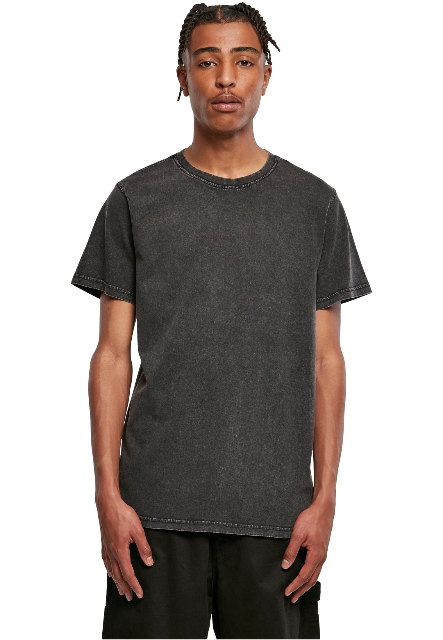 Ανδρικό T-shirt BY190-00007 Build Your Brand Acid Washed Round Neck Black
