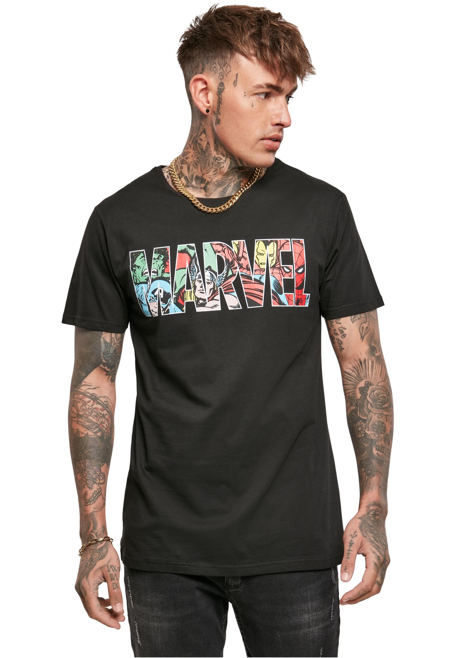 Marvel Logo Character Tee Merchcode MC591 Black
