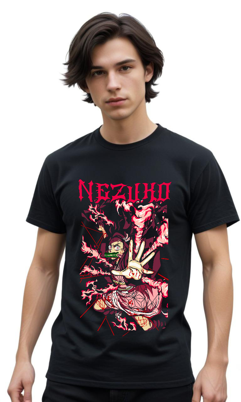 T-Shirt Nezuko Kamado Slayer Anime Pop Culture Black ανδρικά Basic T-Shirts Simple Wear Μπλουζάκια κοντομάνικα