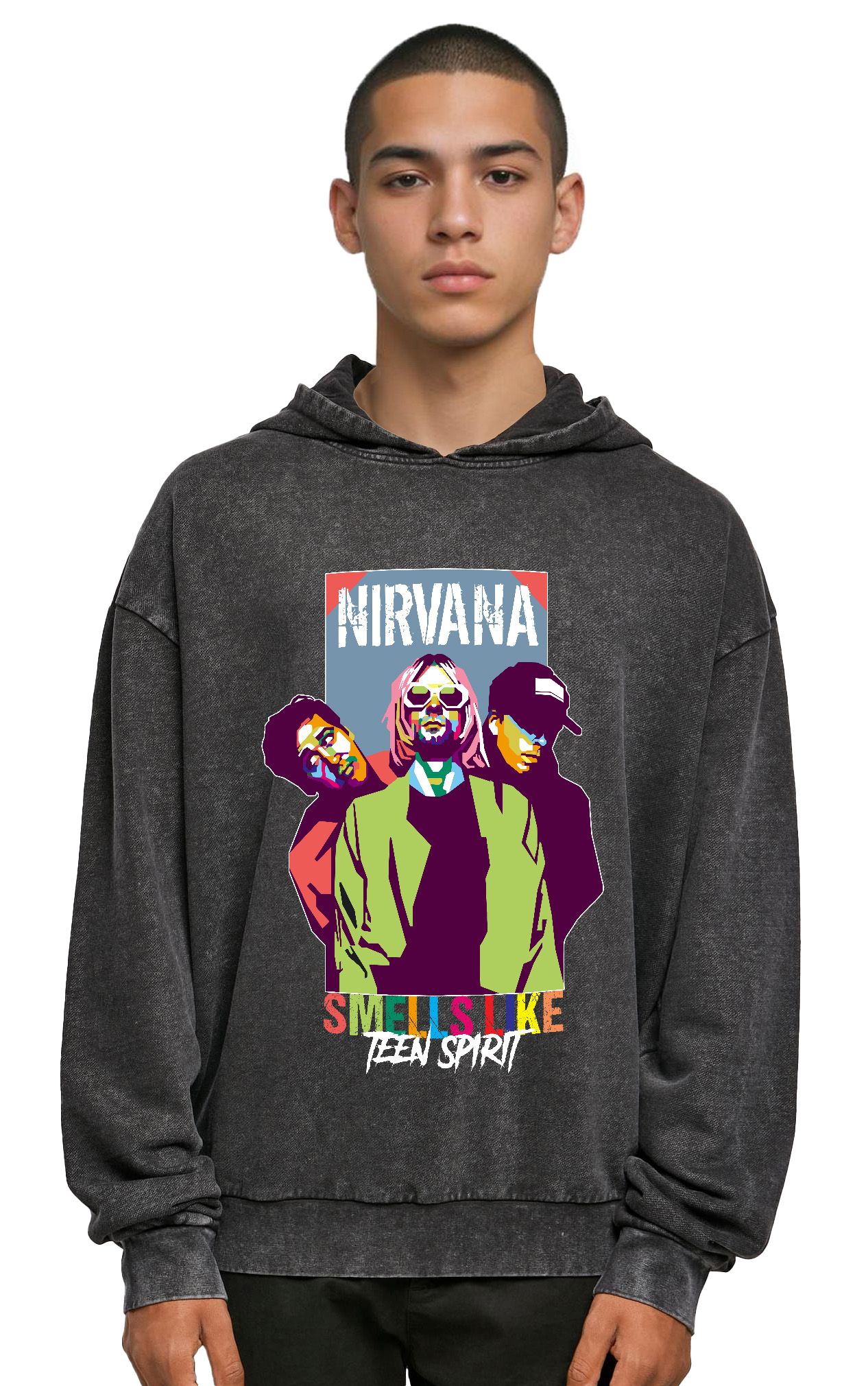 Oversized Premium Hoodie Nirvana Art1 Rock Avenue Black ανδρικά Φούτερ Simple Wear