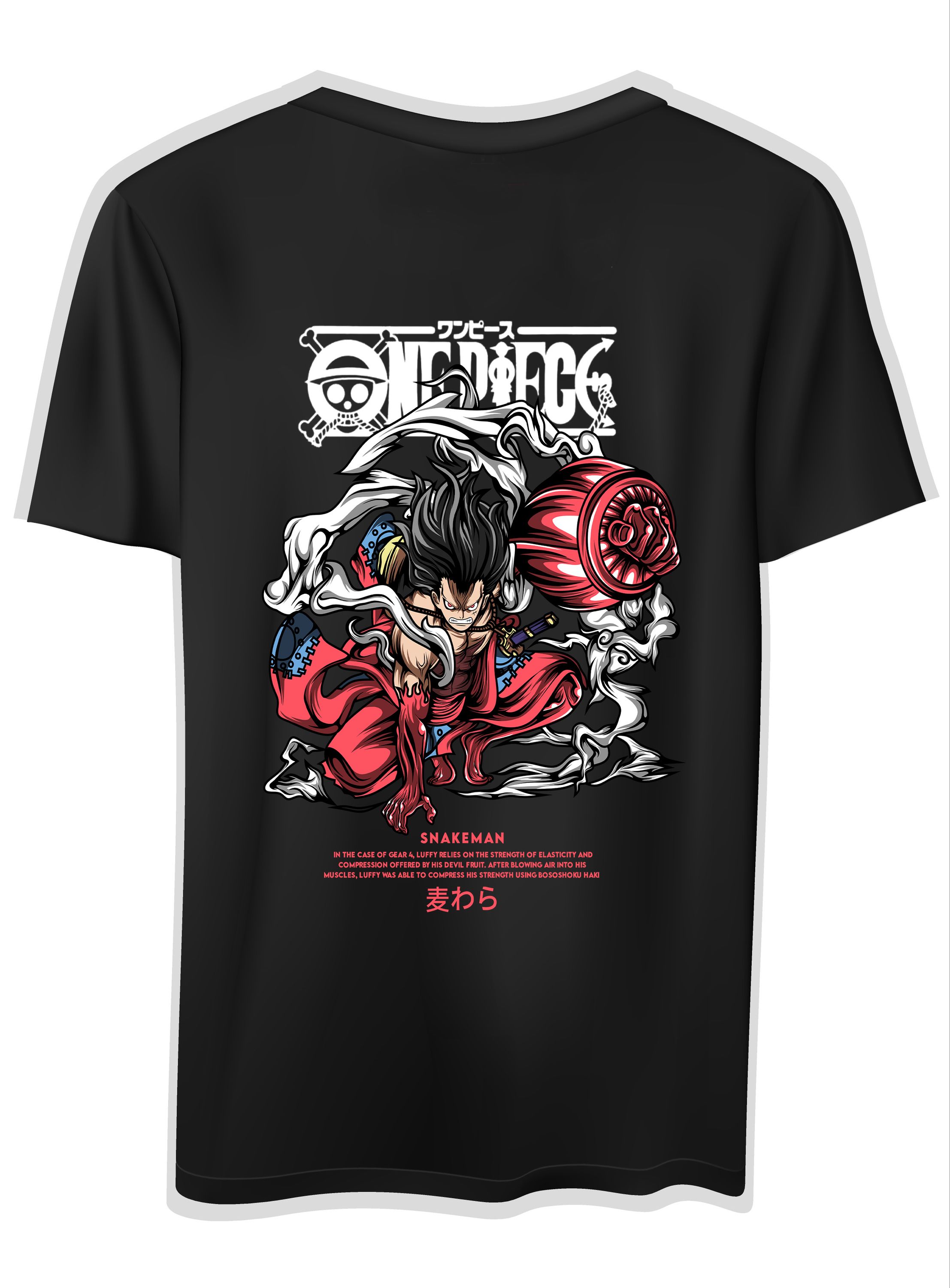 T-Shirt One Piece Luffy Snakeman Pop Culture Black