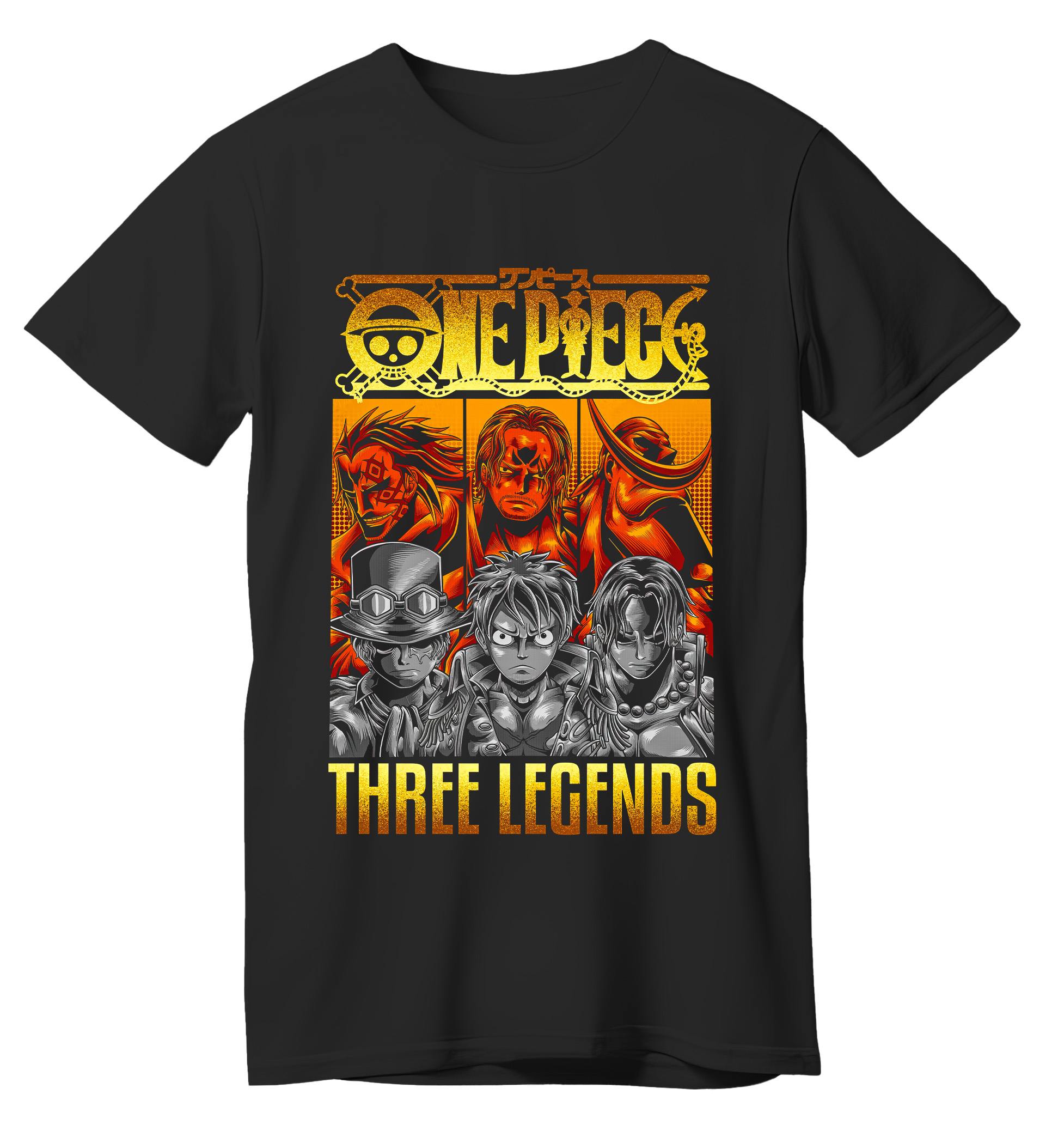 T-Shirt One Piece Three Legends Pop Culture Black