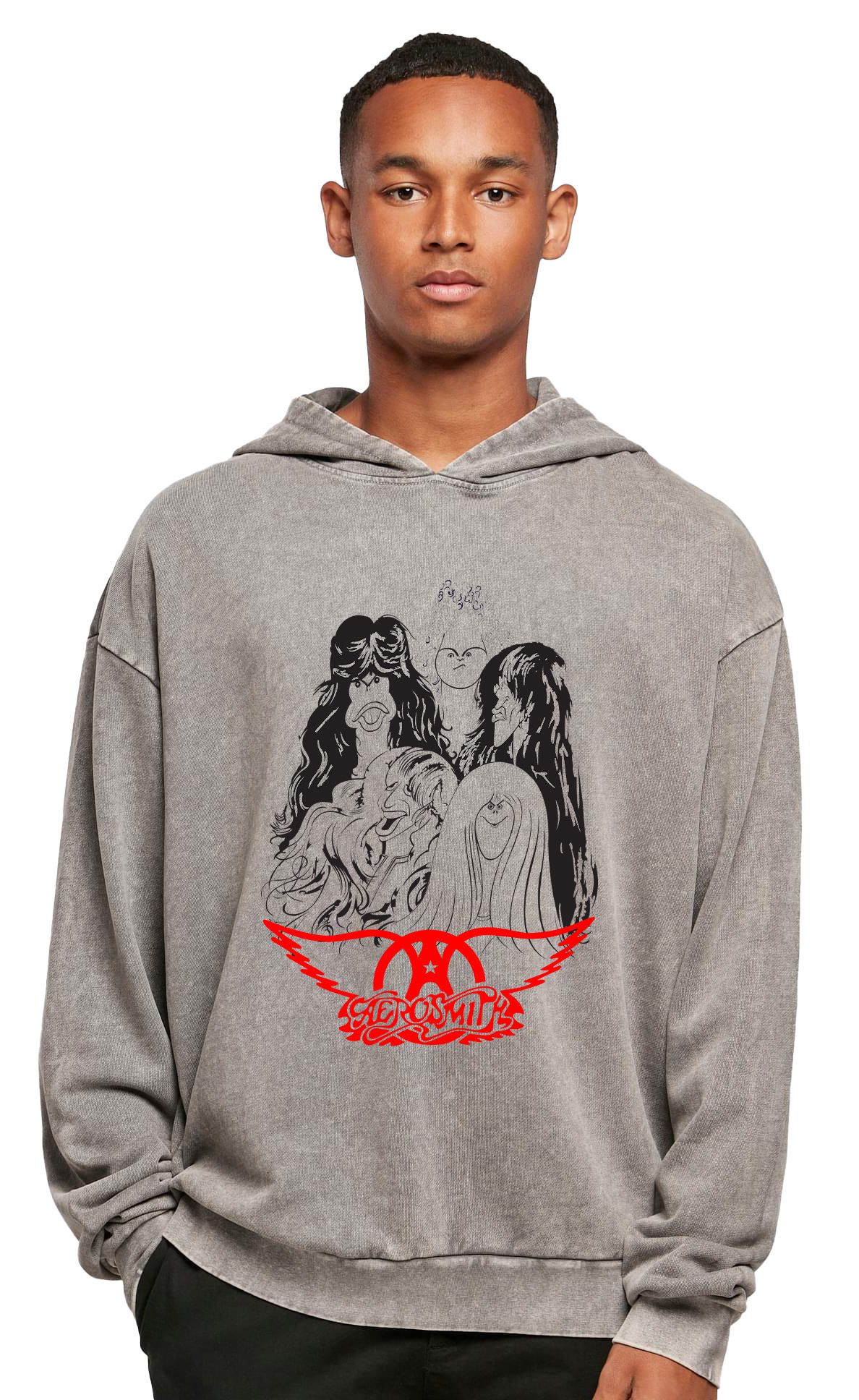 Oversized Premium Hoodie Aerosmith Art1 Rock Avenue Asphalt ανδρικά Φούτερ Simple Wear