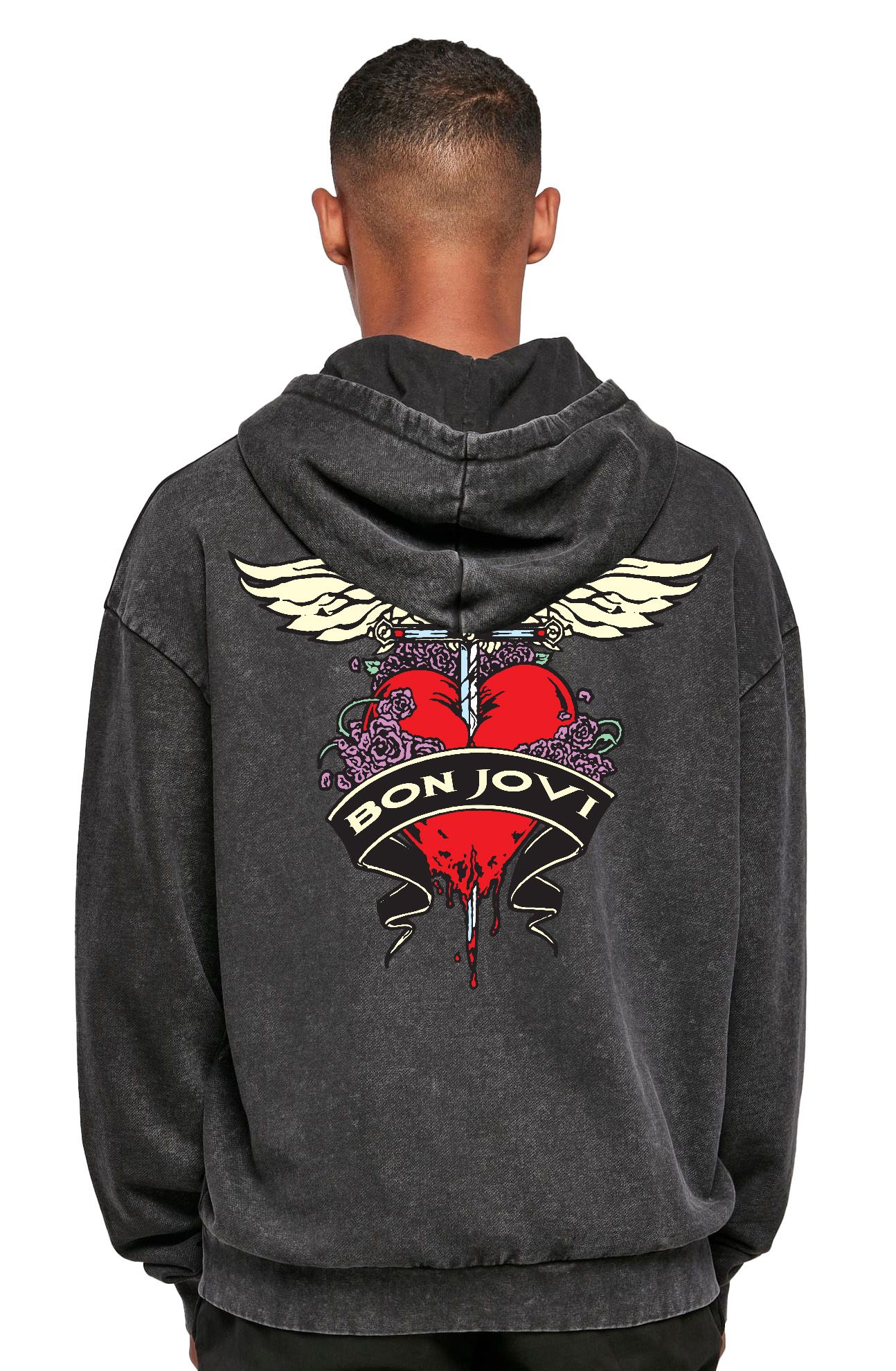 Oversized Premium Hoodie Bon Jovi Art1 Rock Avenue Black ανδρικά Φούτερ Simple Wear