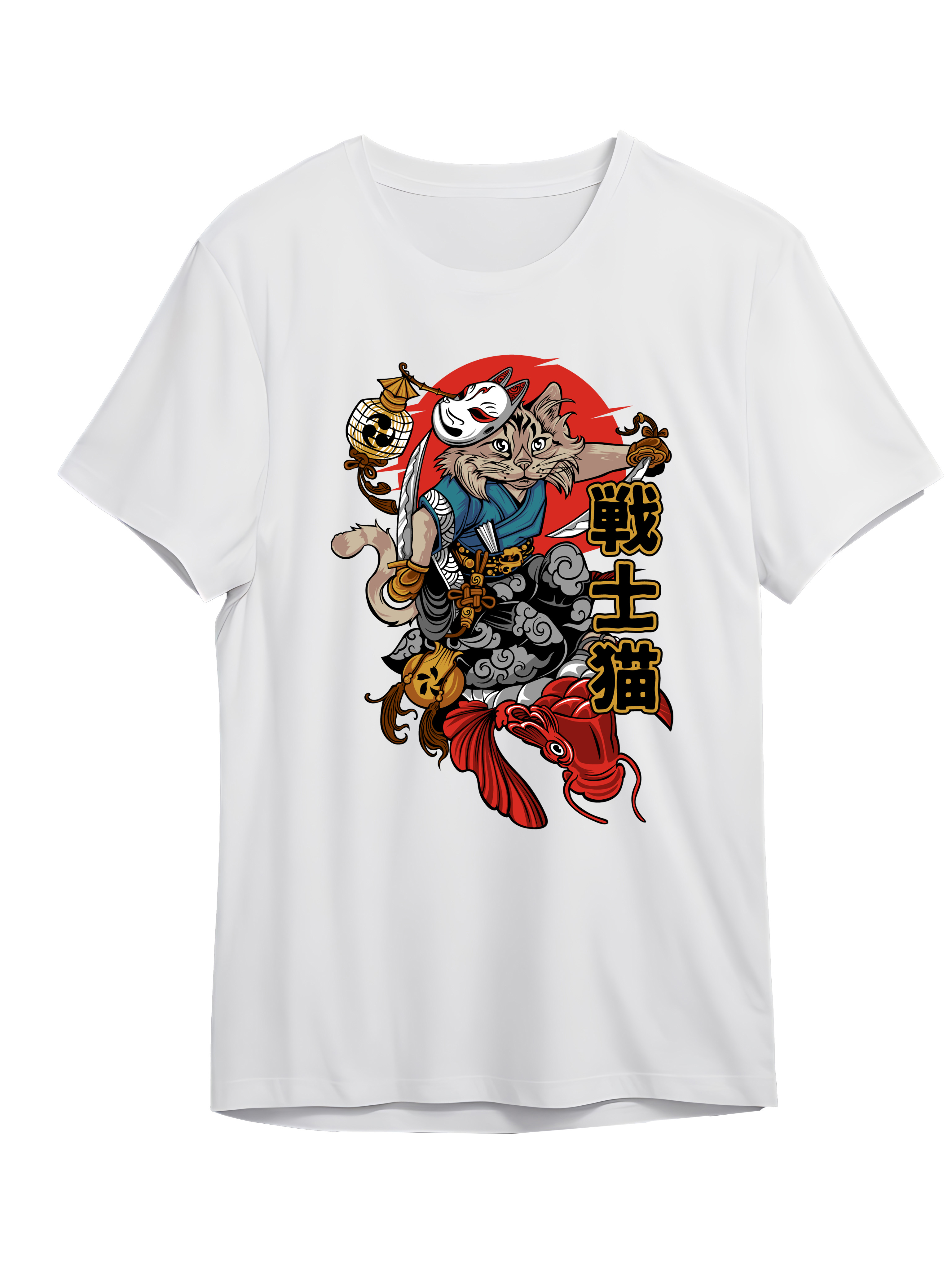 T-Shirt Cat Samurai Pop Culture White