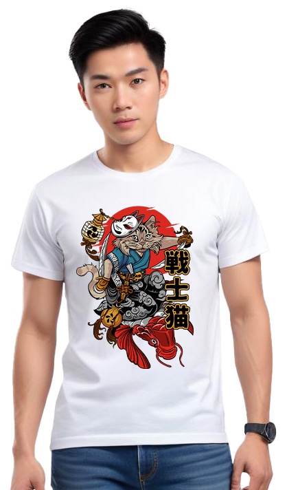 T-Shirt Cat Samurai Pop Culture White ανδρικά Basic T-Shirts Simple Wear Μπλουζάκια κοντομάνικα