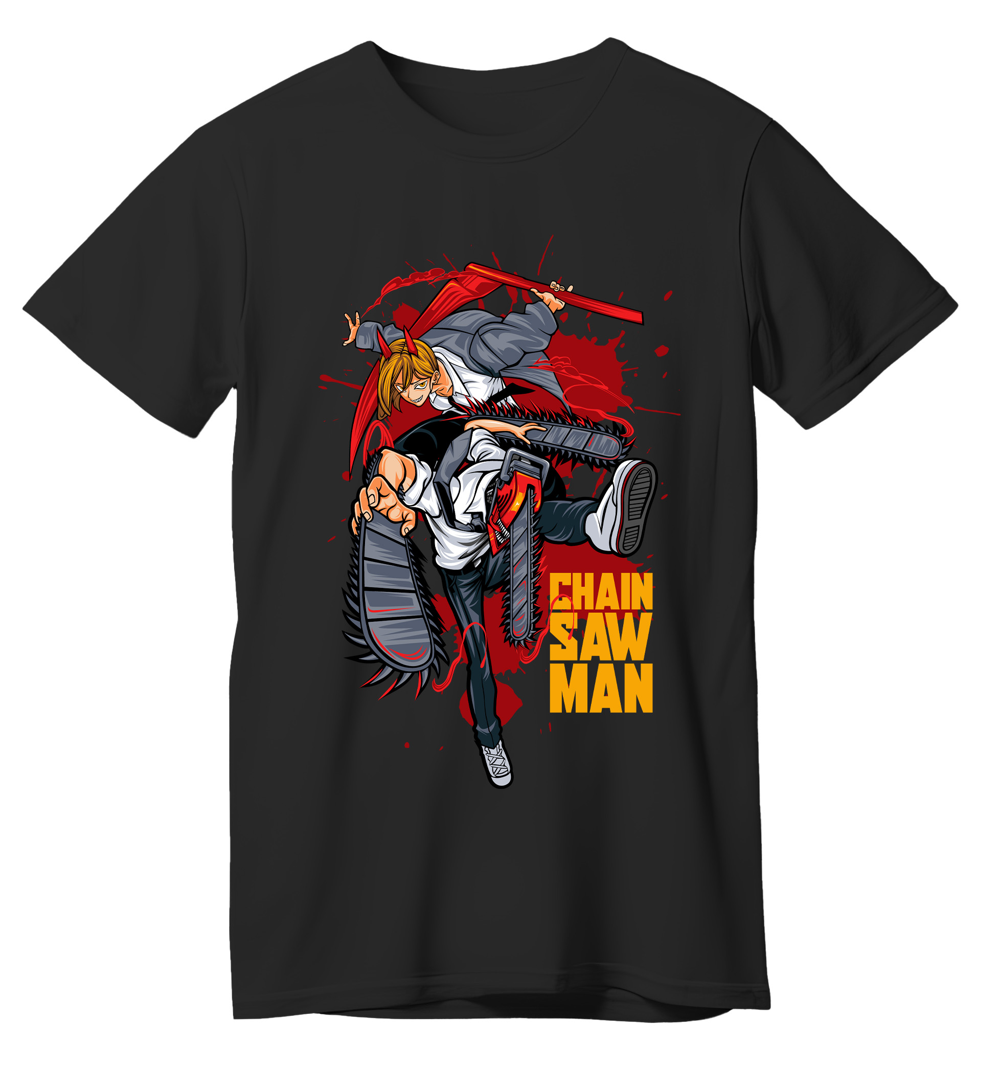 T-Shirt Chain Saw Man Pop Culture Black