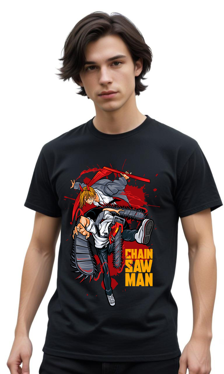 T-Shirt Chain Saw Man Pop Culture Black ανδρικά Basic T-Shirts Simple Wear Μπλουζάκια κοντομάνικα