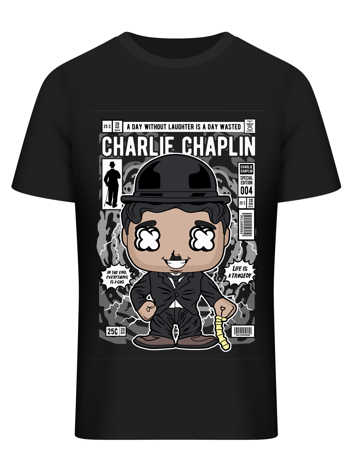 T-Shirt Charlie Chaplin Pop Culture Black