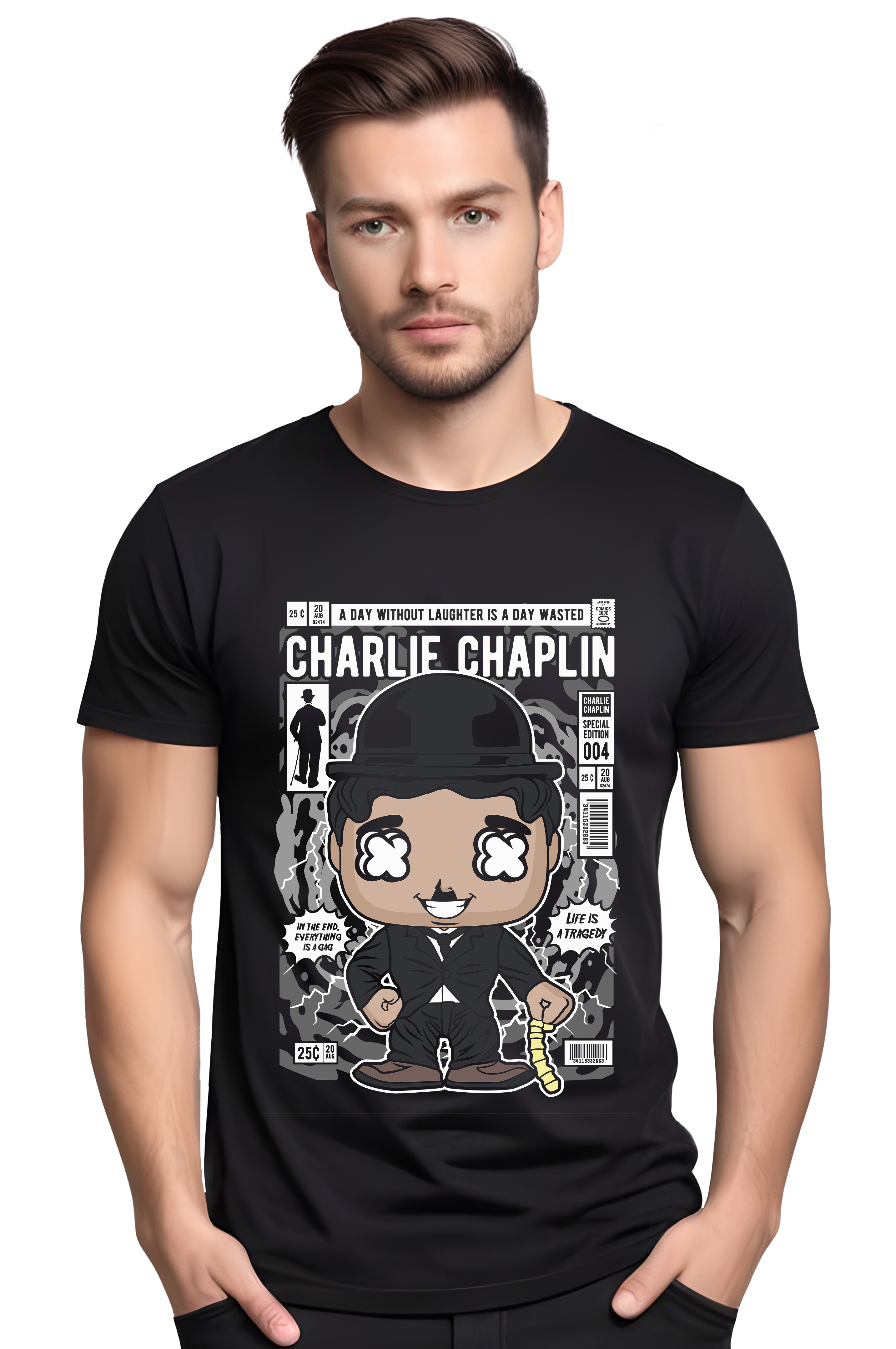 T-Shirt Charlie Chaplin Pop Culture Black ανδρικά Basic T-Shirts Simple Wear Μπλουζάκια κοντομάνικα