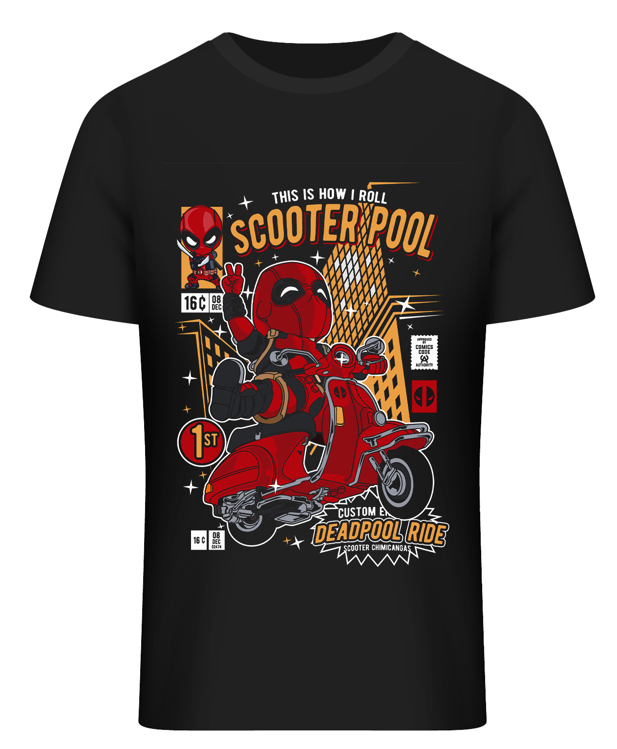 T-Shirt Deadpool Scooter Pop Culture Black