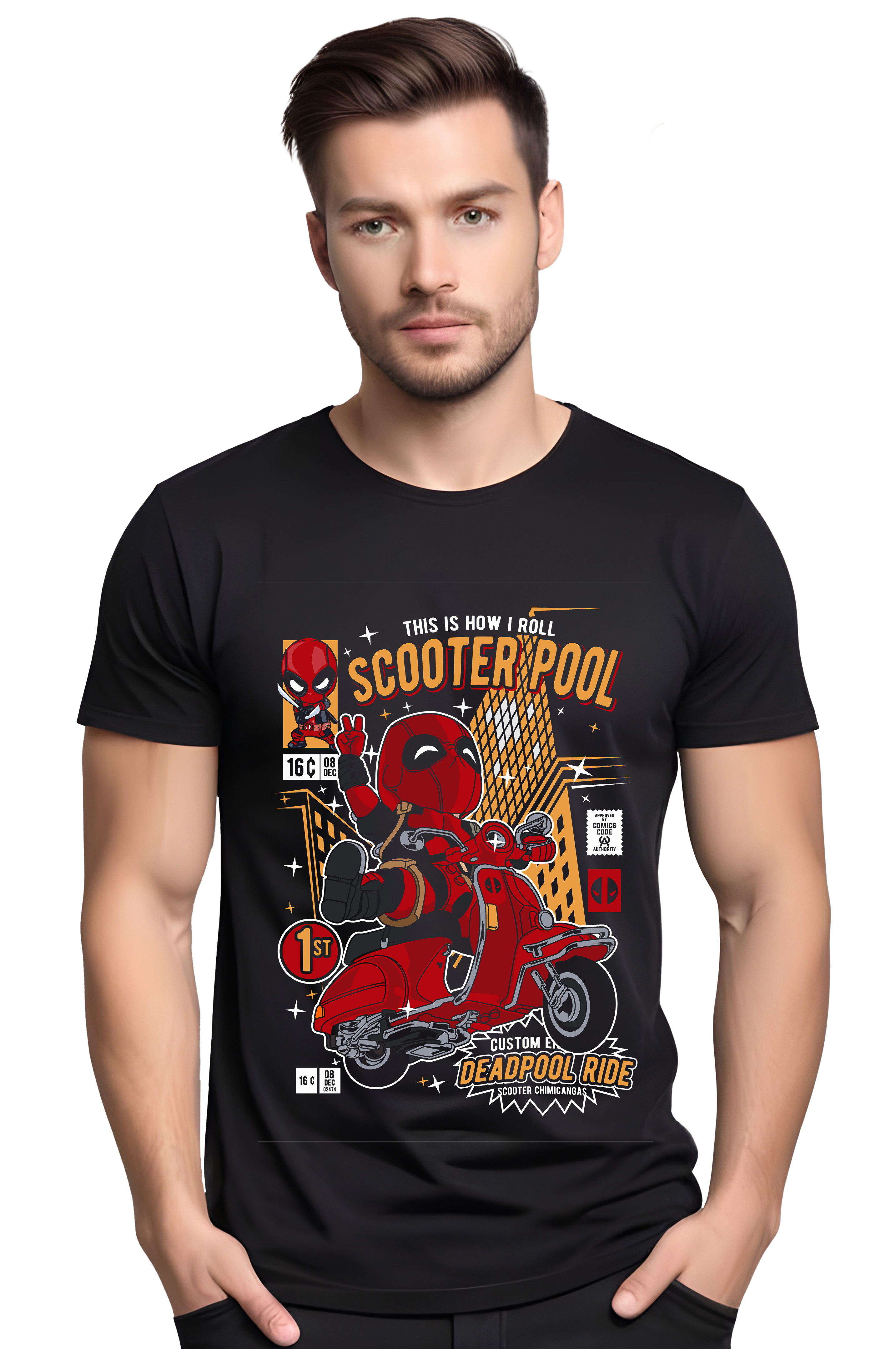 T-Shirt Deadpool Scooter Pop Culture Black ανδρικά Basic T-Shirts Simple Wear Μπλουζάκια κοντομάνικα