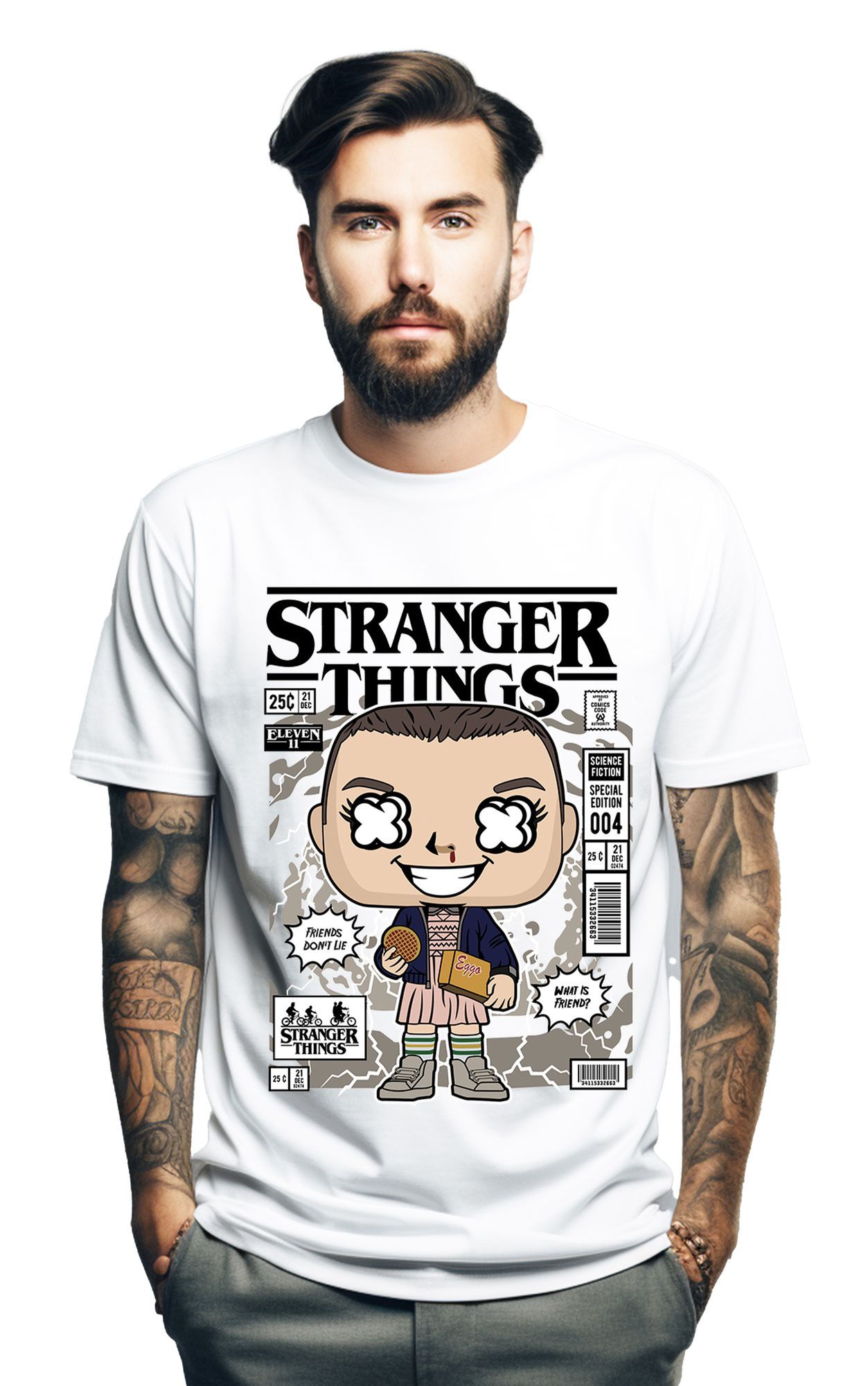 T-Shirt Eleven With Eggos Stranger Things Pop Culture White ανδρικά Basic T-Shirts Simple Wear Μπλουζάκια κοντομάνικα