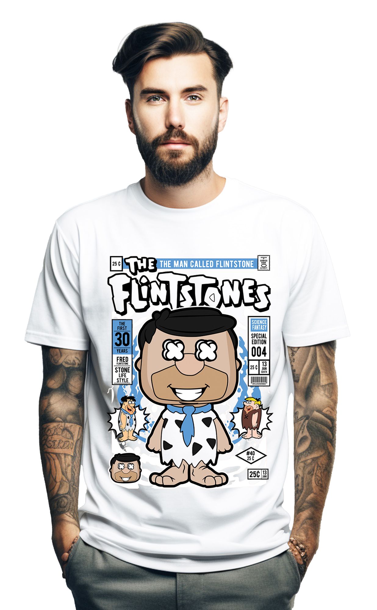 T-Shirt Fred Flinstones Pop Culture White ανδρικά Basic T-Shirts Simple Wear Μπλουζάκια κοντομάνικα