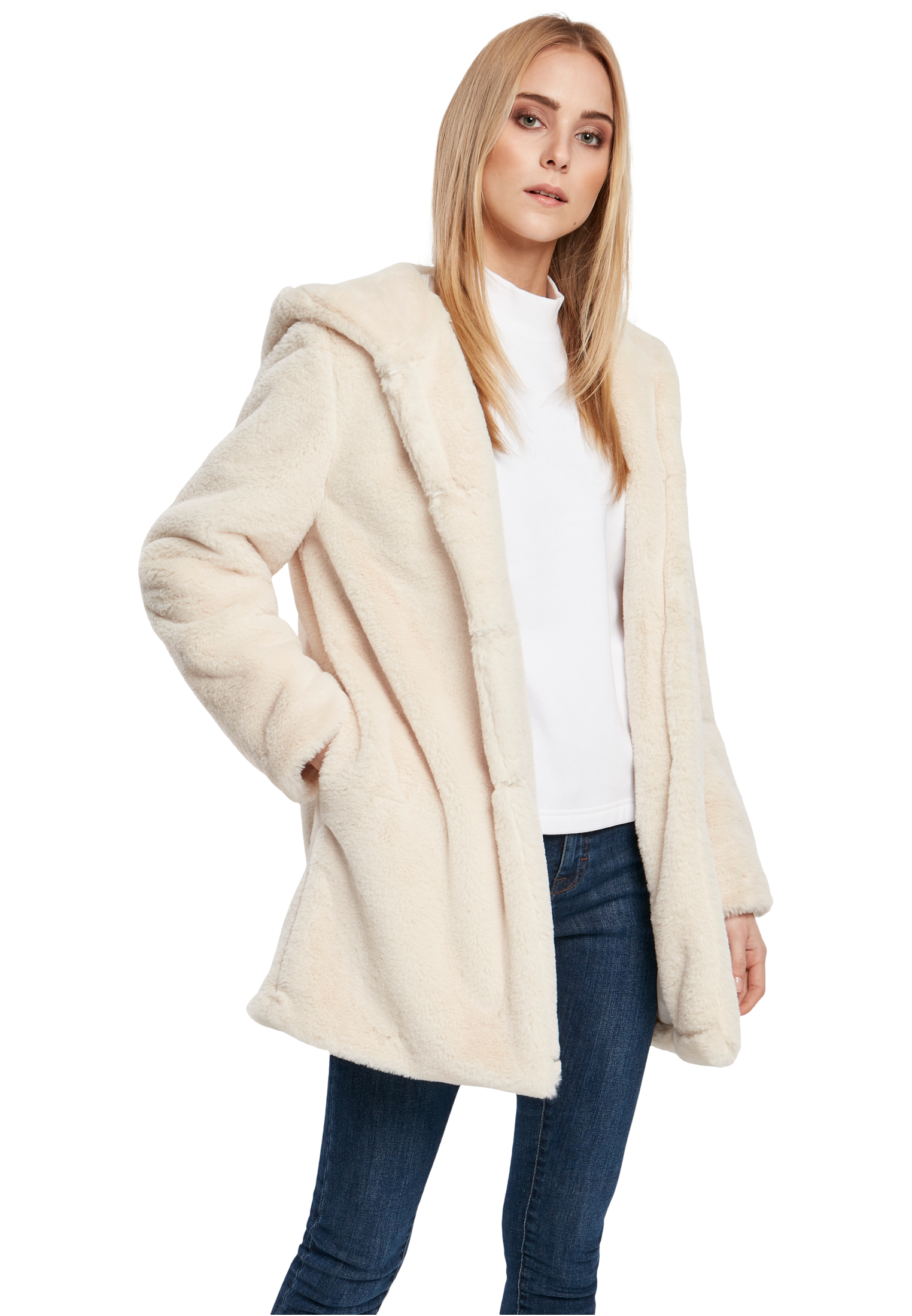 Παλτό με κουκούλα Τeddy TB2375 Urban Classics Off White Λευκό