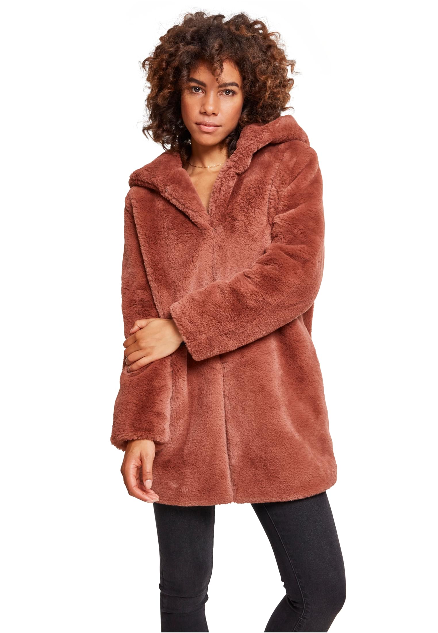 Γυναικείο Παλτό Teddy με Κουκούλα TB2375 Urban Classics Dark Rose Darkrose