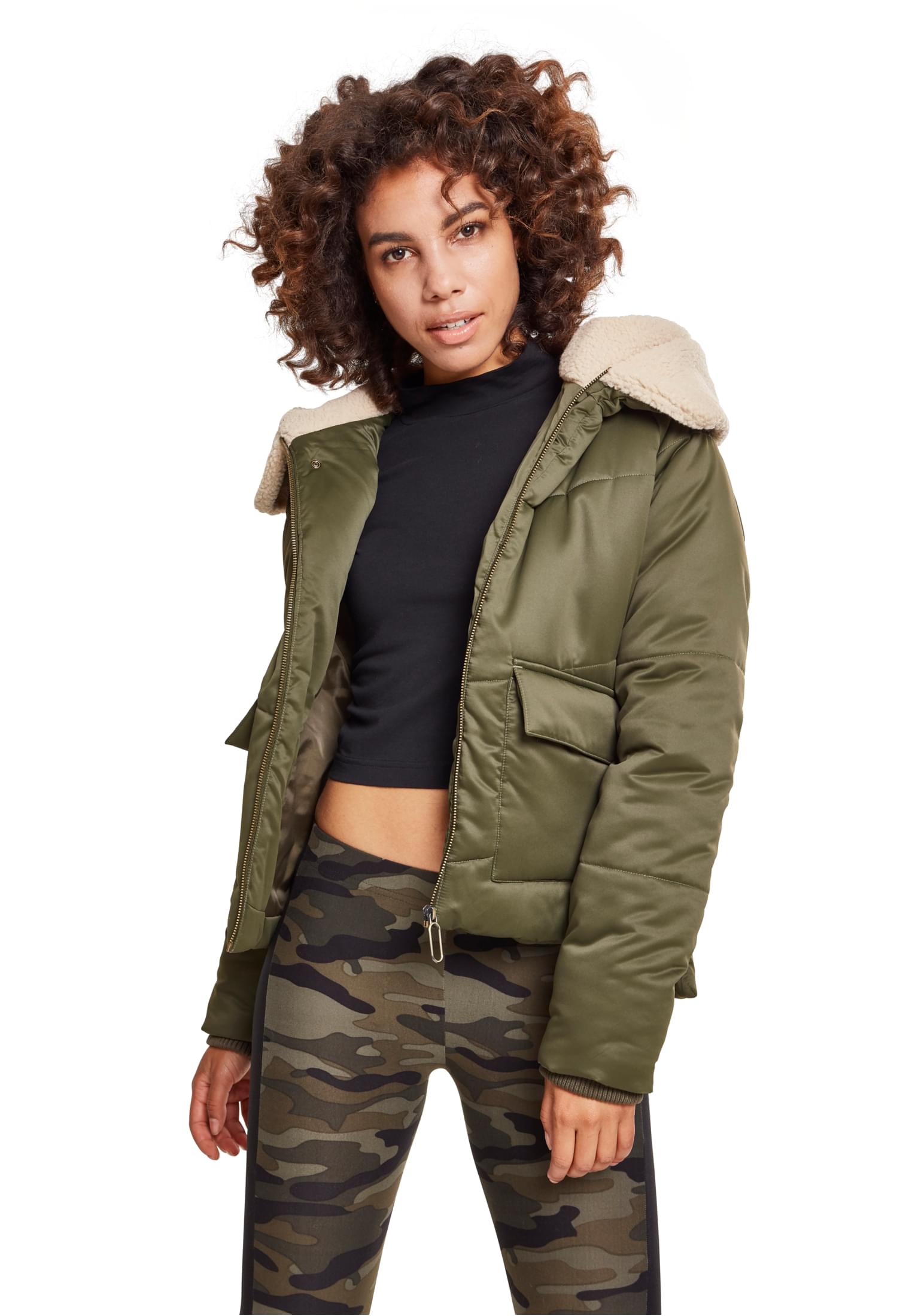 Γυναικείο Jacket Sherpa Hooded Urban Classics TB2380 Dark Olive/Dark Sand