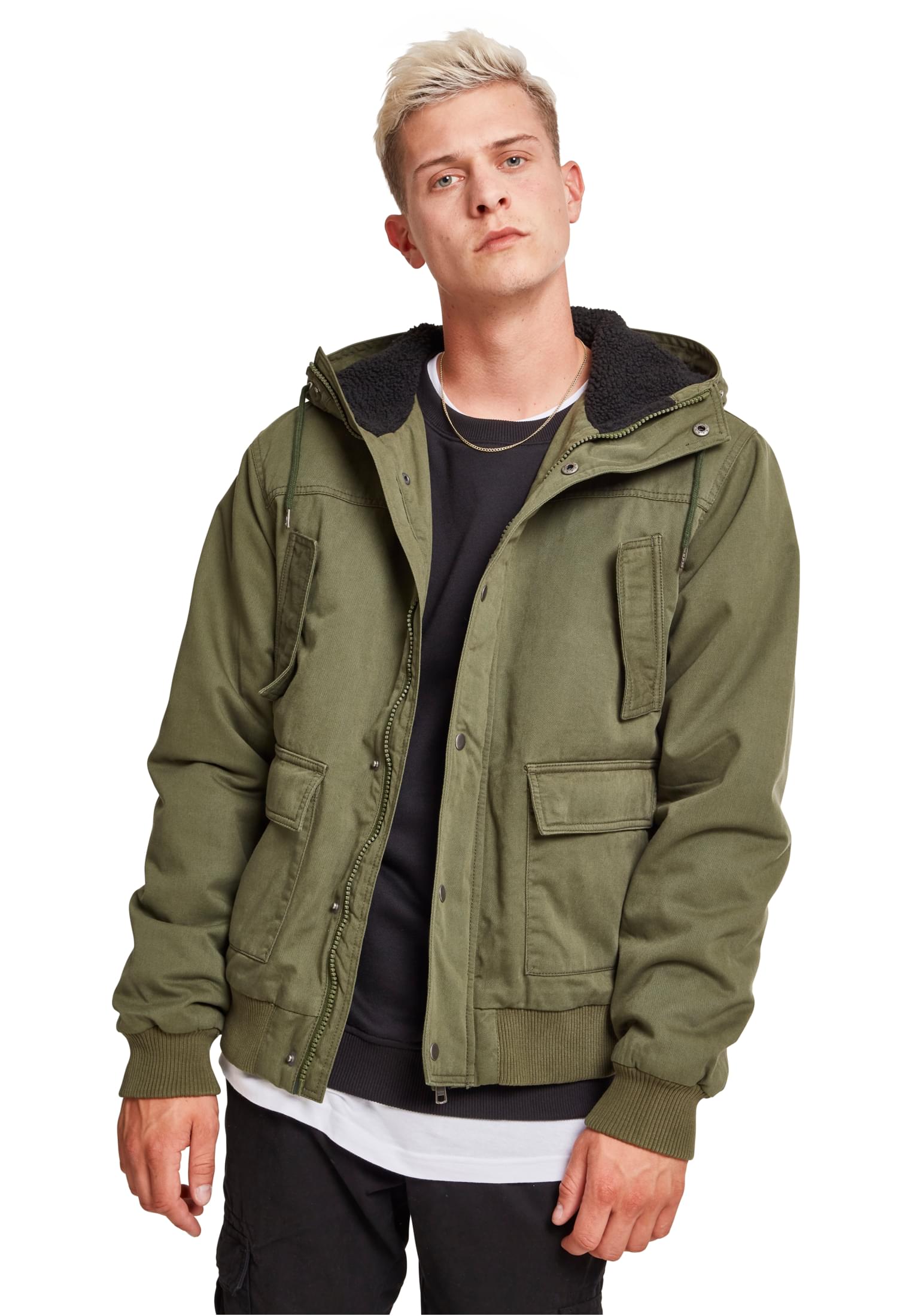 Jacket Hooded Cotton Urban Classics TB2422 Dark Olive