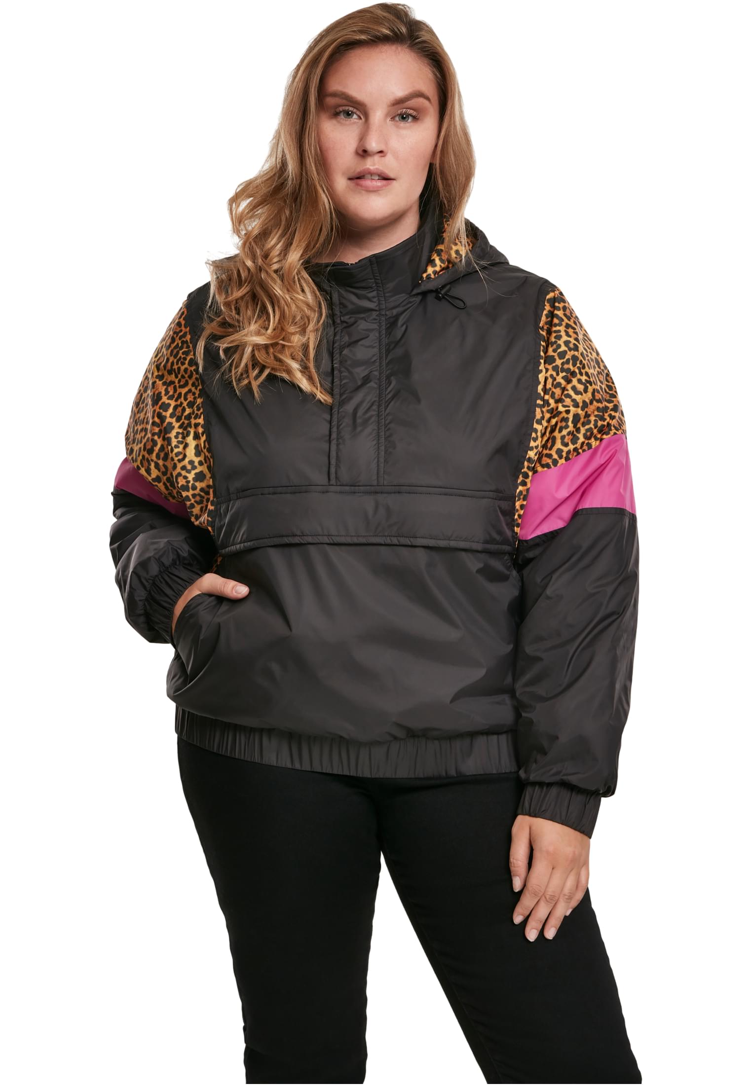 Jacket Mixed Pull Over Urban Classics TB3063 Black/Leo