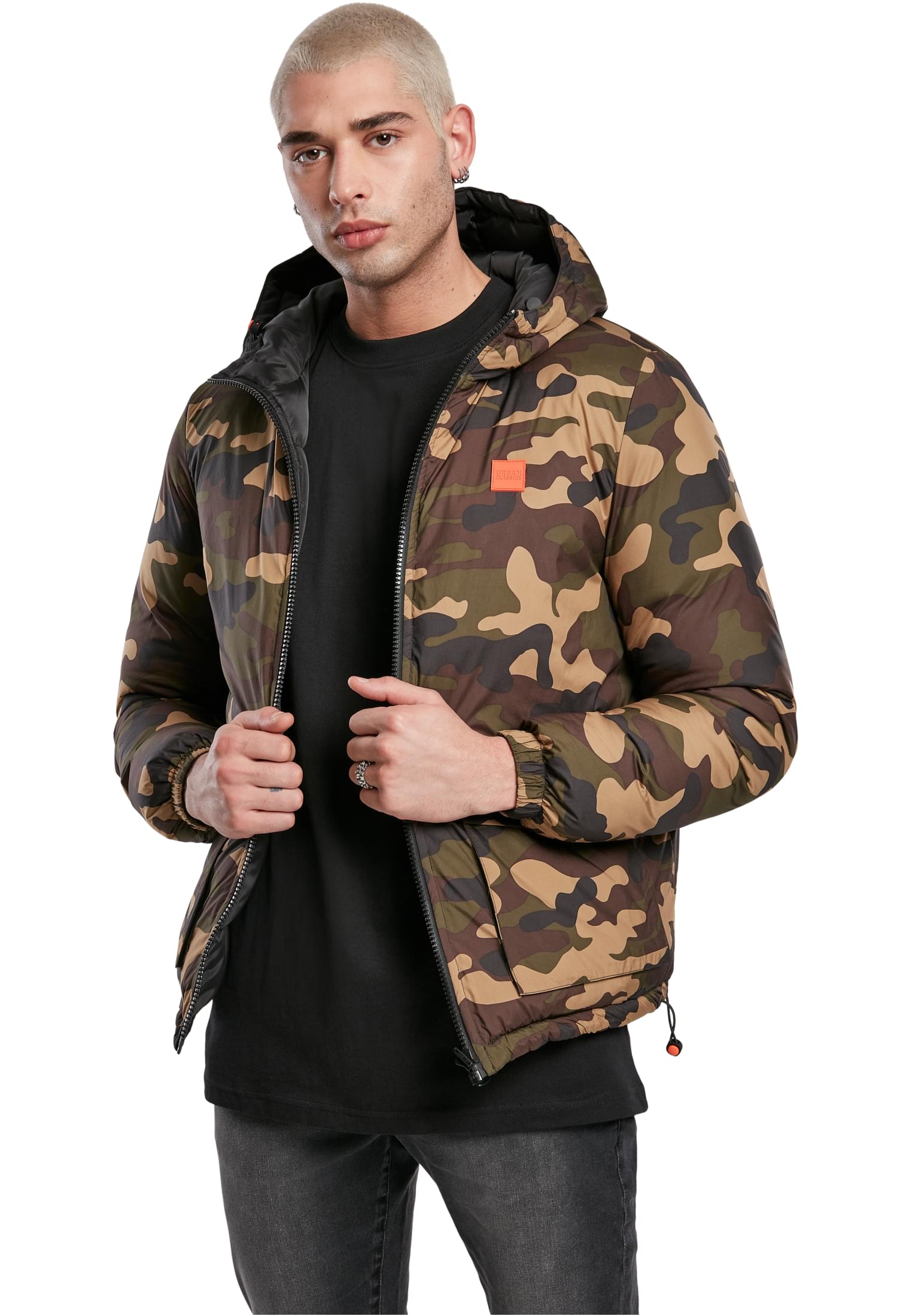 Ανδρικό Jacket Reversible Hooded Puffer Urban Classics TB3806 Black/Wood Camo
