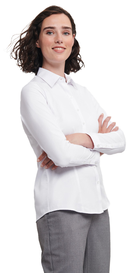 Γυναικείο Μακρυμάνικο Πουκάμισο Russell R-962F-0 Herringbone Shirt White