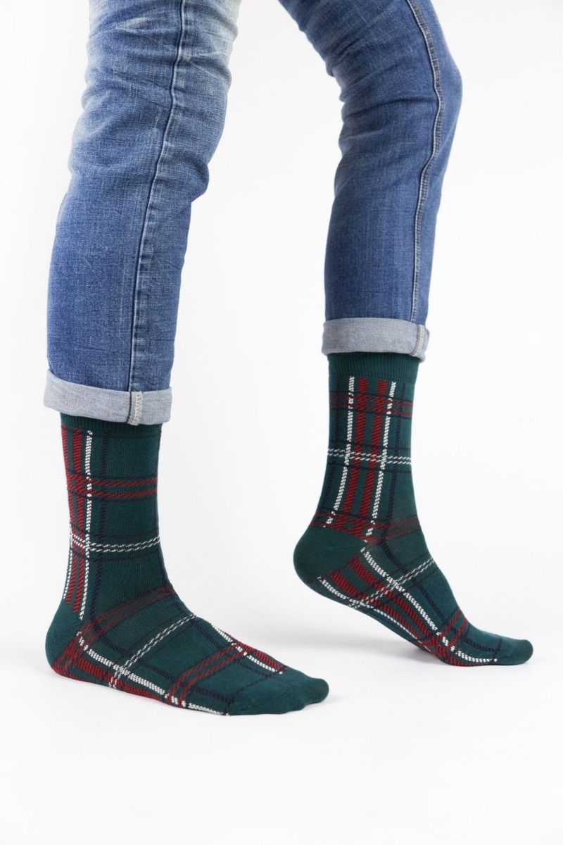 Ανδρικές - Εφηβικές fashion κάλτσες TARTAN Βαμβακερές Crazy Socks 16104 Σκούρο Πράσινο