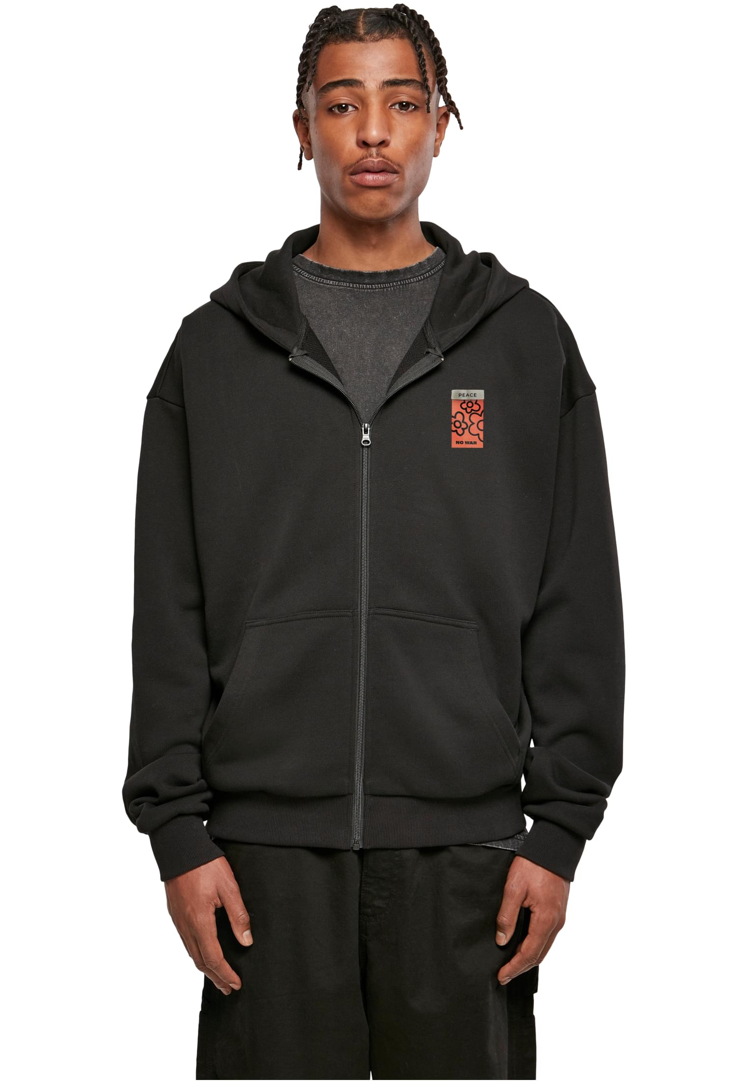 Puffer Peace Heavy Oversize Zip Hoodie Mister Tee MT2427 Black