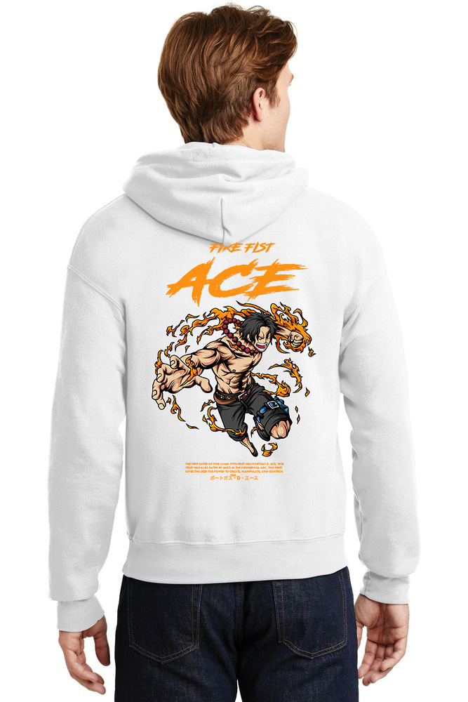 Hoodie One Piece Ace Pop Culture White ανδρικά Φούτερ Simple Wear