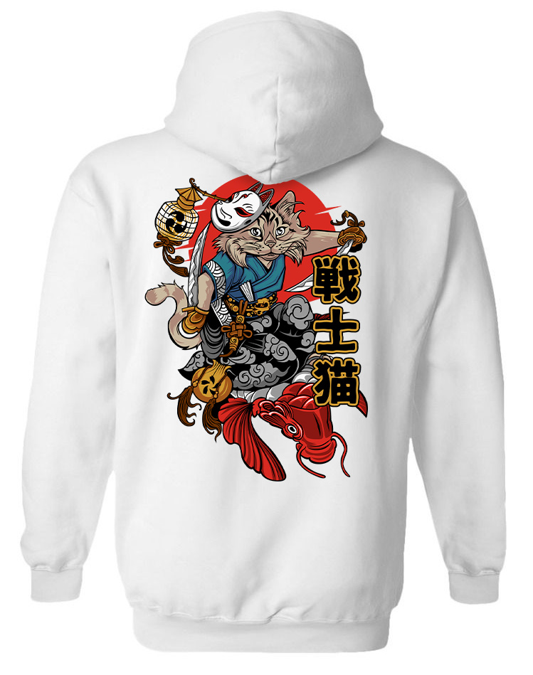 Hoodie Cat Samurai Pop Culture White