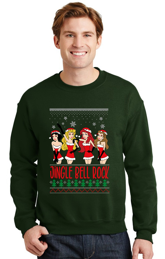 Χριστουγεννιάτικο Ugly Sweater Disney Princess Pop Culture Forest Green ανδρικά Φούτερ Simple Wear
