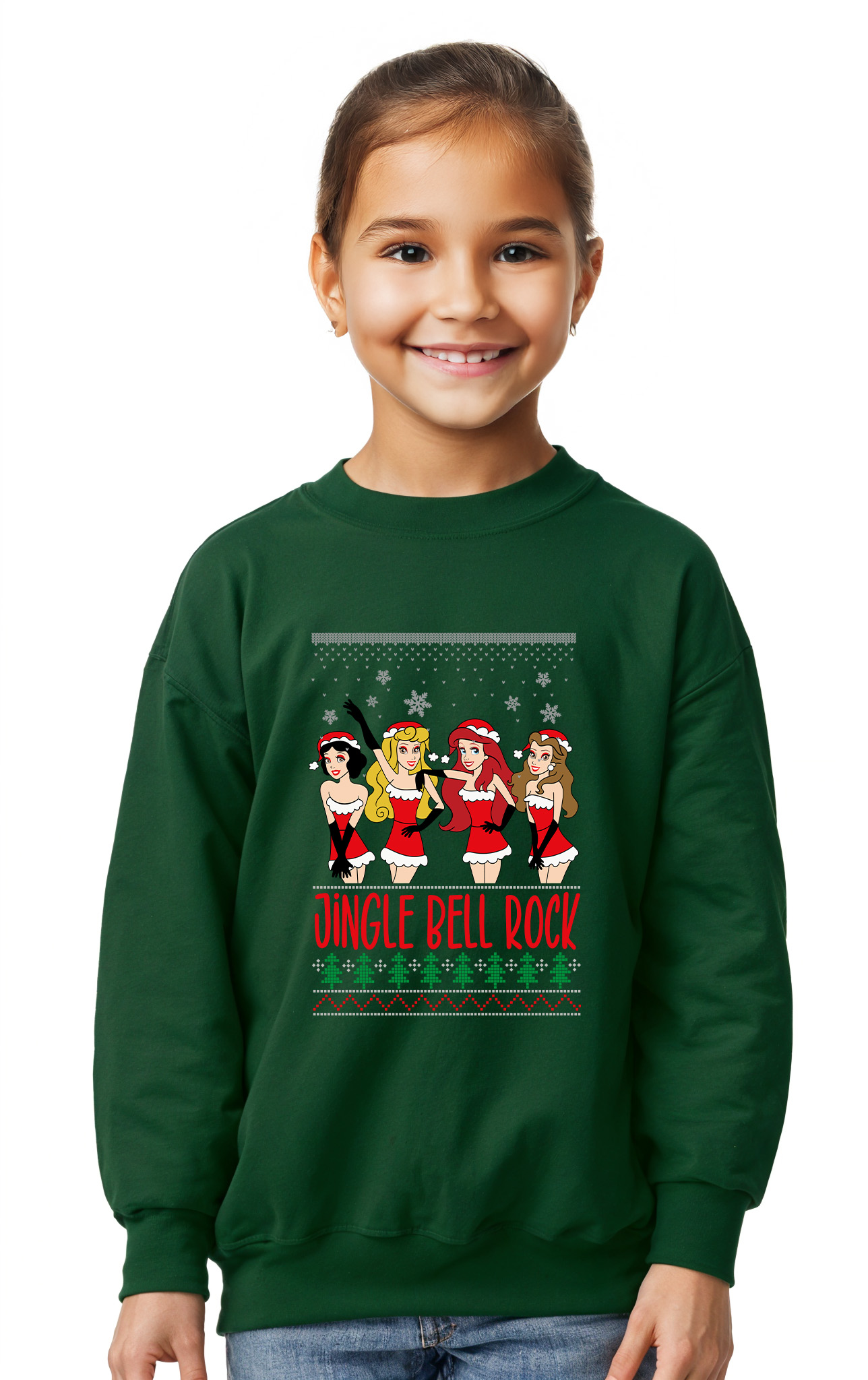 Παιδικό Χριστουγεννιάτικο Ugly Sweater Disney Princess Pop Culture Forest Green παιδικά Φούτερ Simple Wear
