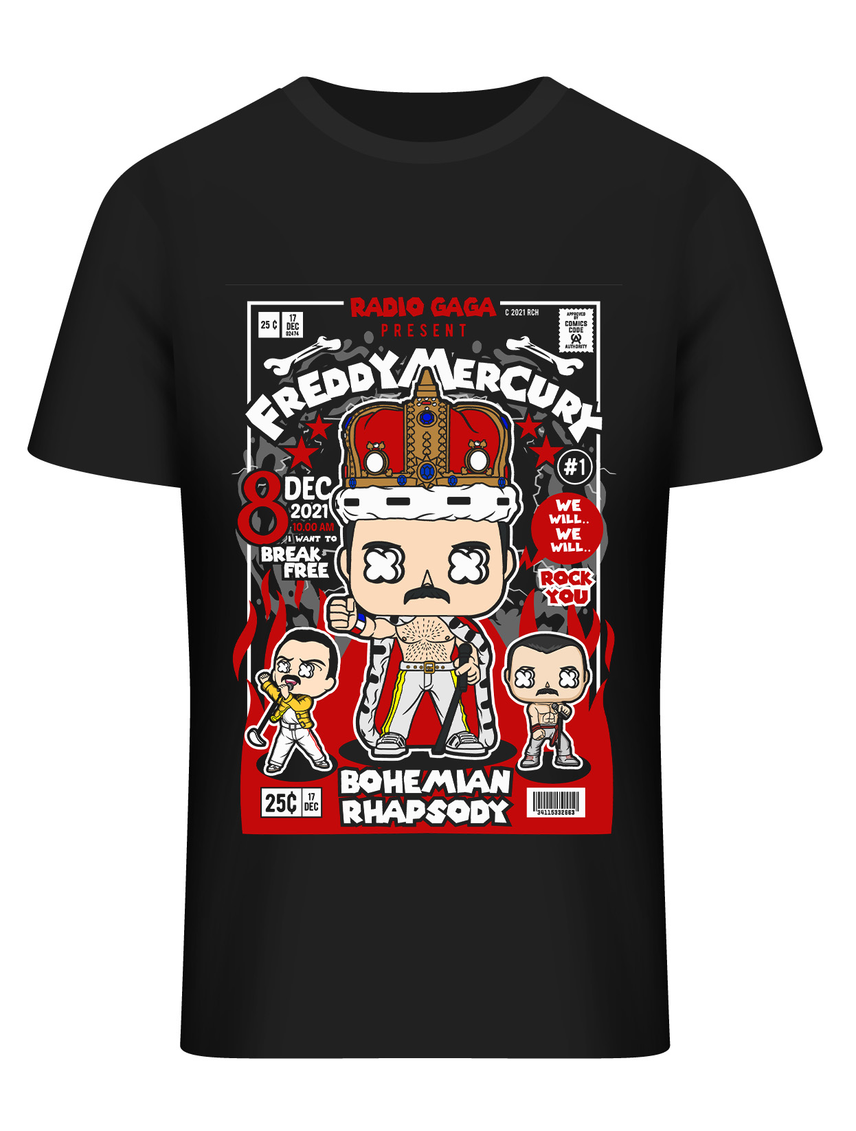 T-Shirt Freddy Mercury (2) Pop Culture Black