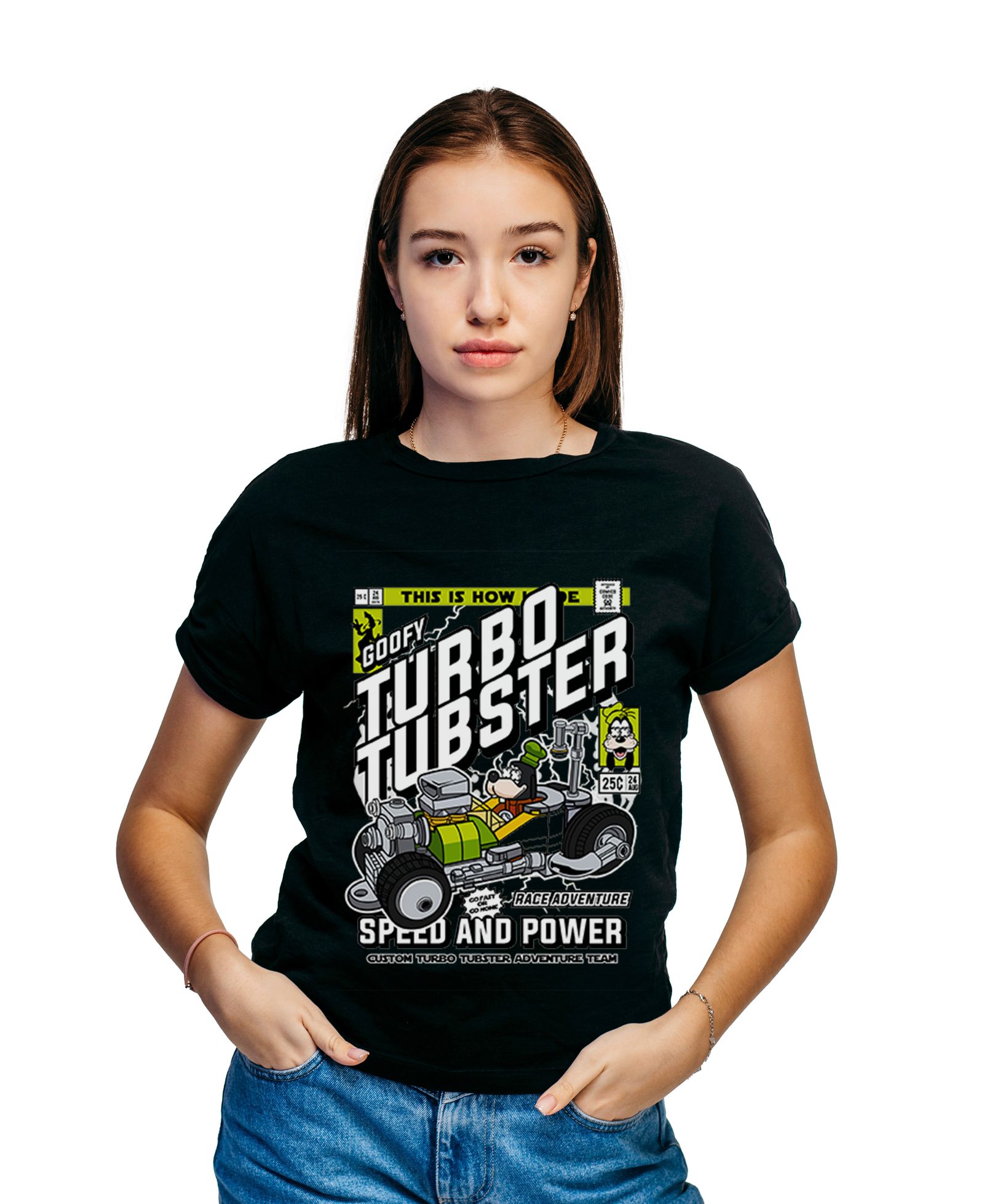 T-Shirt Goofys Turbo Tubster Pop Culture Black ανδρικά Basic T-Shirts Simple Wear Μπλουζάκια κοντομάνικα