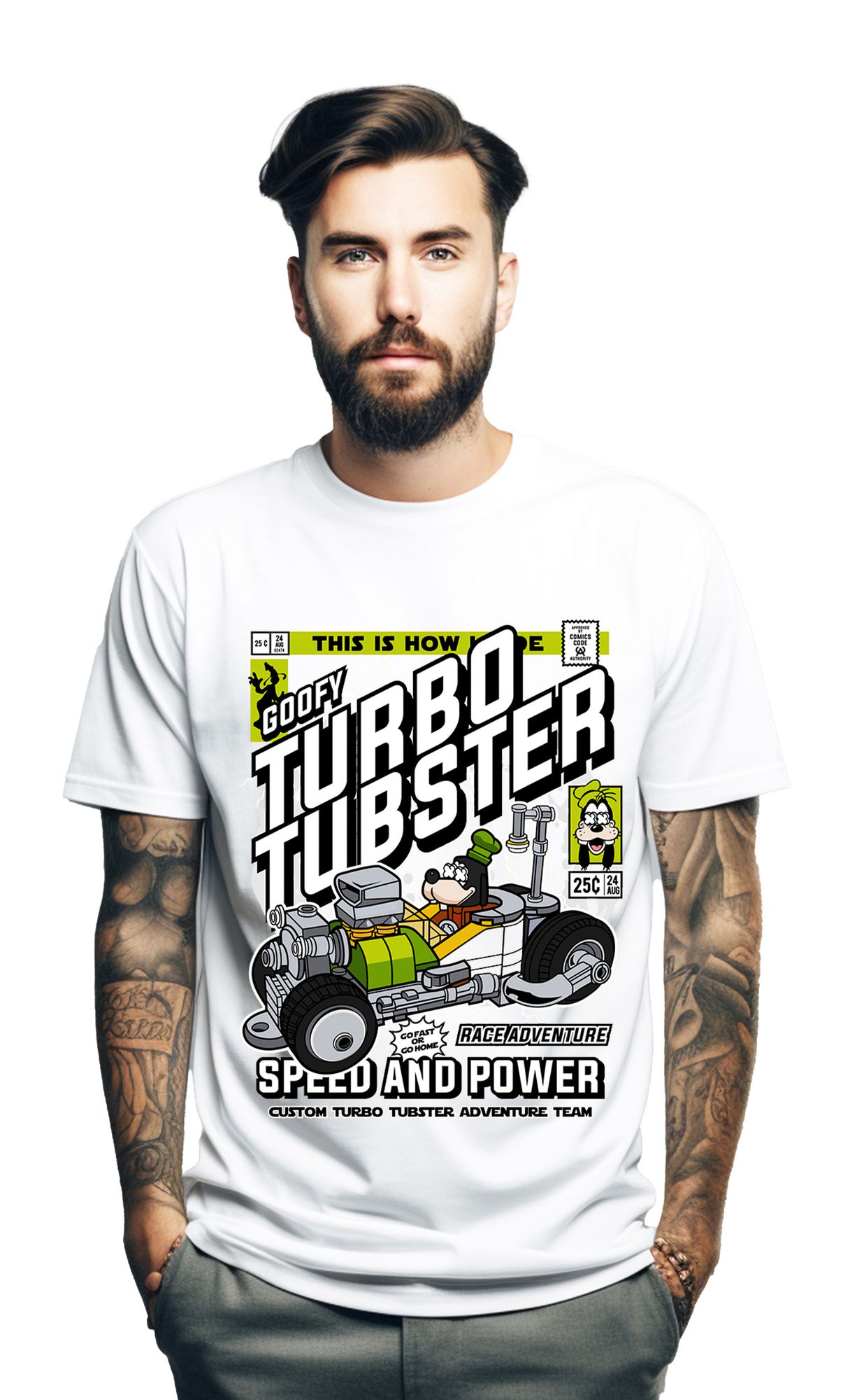 T-Shirt Goofys Turbo Tubster Pop Culture White ανδρικά Basic T-Shirts Simple Wear Μπλουζάκια κοντομάνικα
