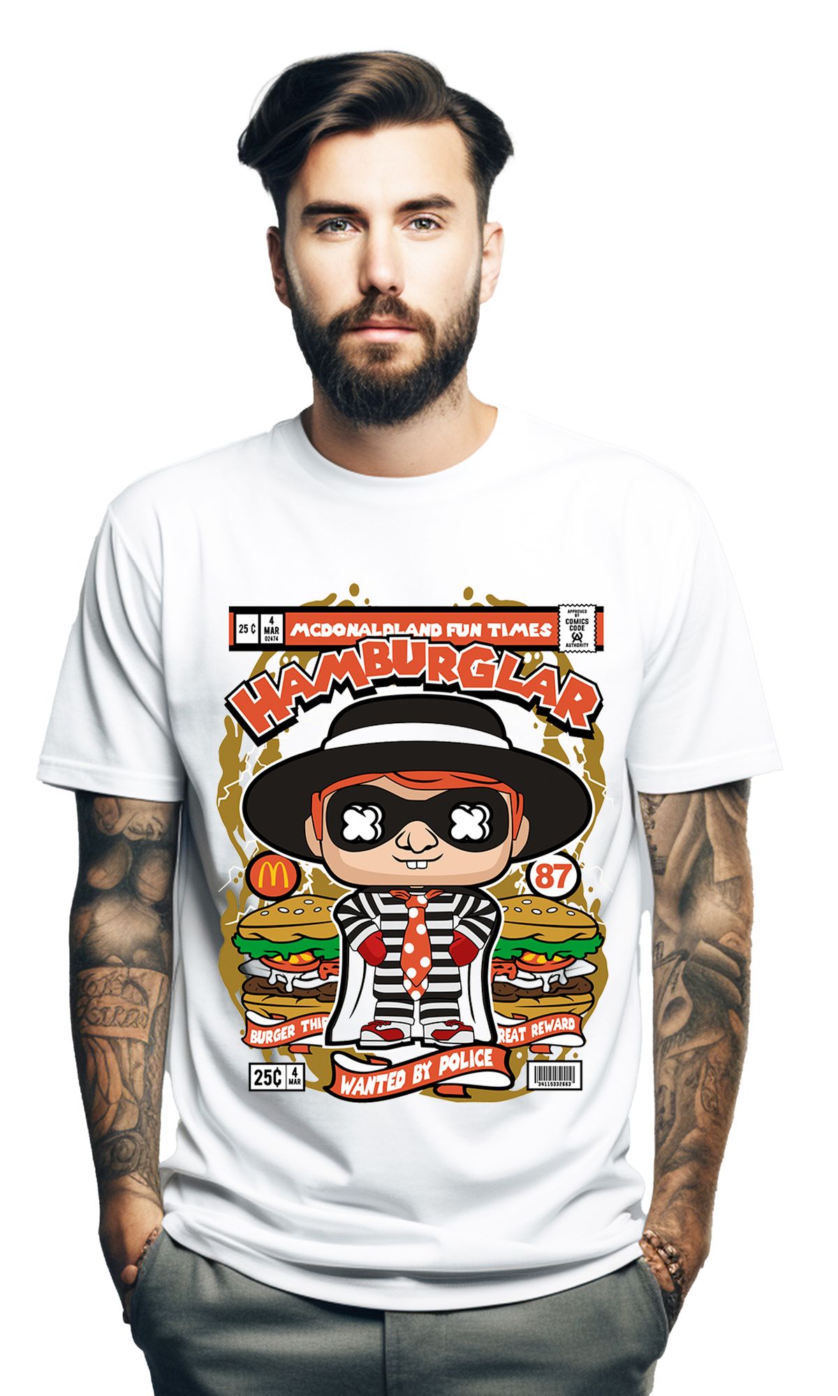 T-Shirt Hamburglar Pop Culture White ανδρικά Basic T-Shirts Simple Wear Μπλουζάκια κοντομάνικα