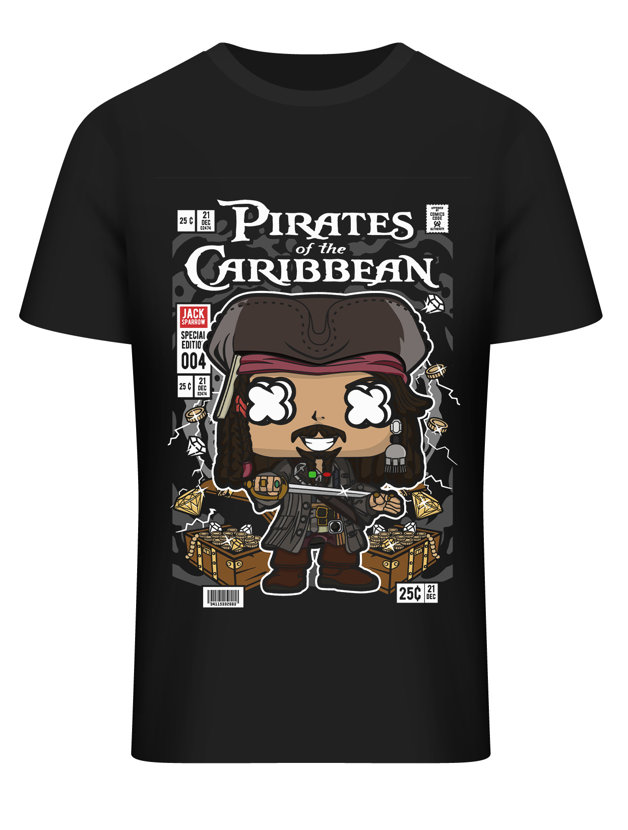 T-Shirt Jack Sparrow Pirates Of The Caribbean Pop Culture Black