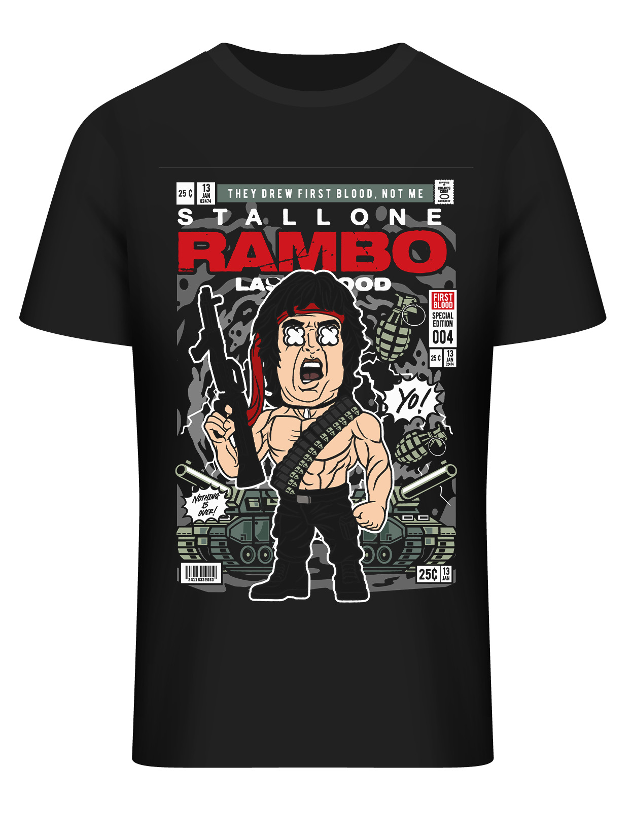 T-Shirt John Rambo Pop Culture Black