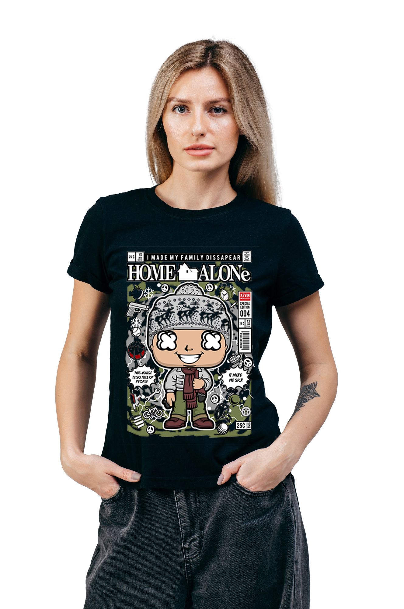 T-Shirt Kevin Home Alone Pop Culture Black ανδρικά Basic T-Shirts Simple Wear Μπλουζάκια κοντομάνικα