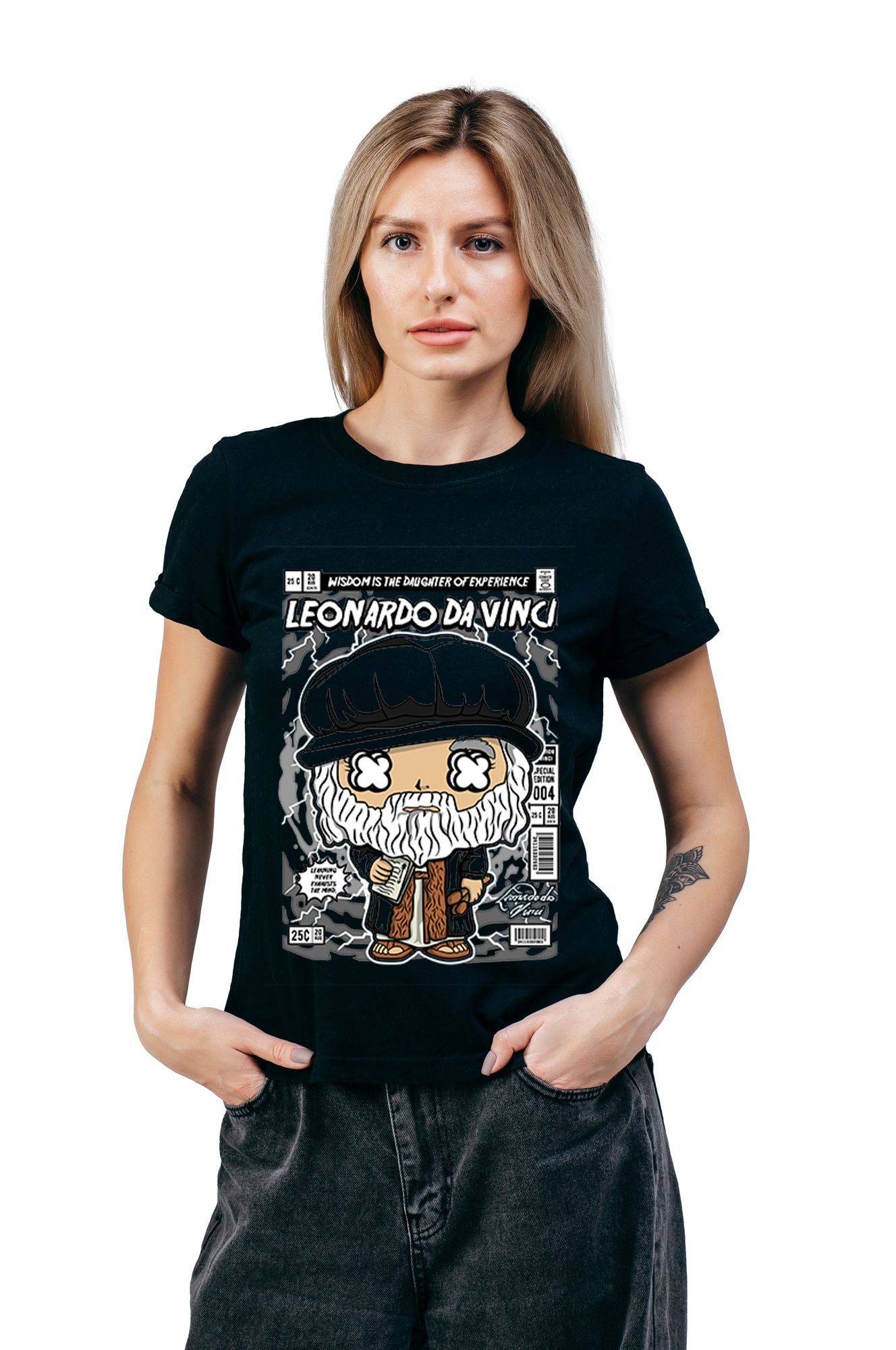 T-Shirt Leonardo Da Vinci Pop Culture Black ανδρικά Basic T-Shirts Simple Wear Μπλουζάκια κοντομάνικα