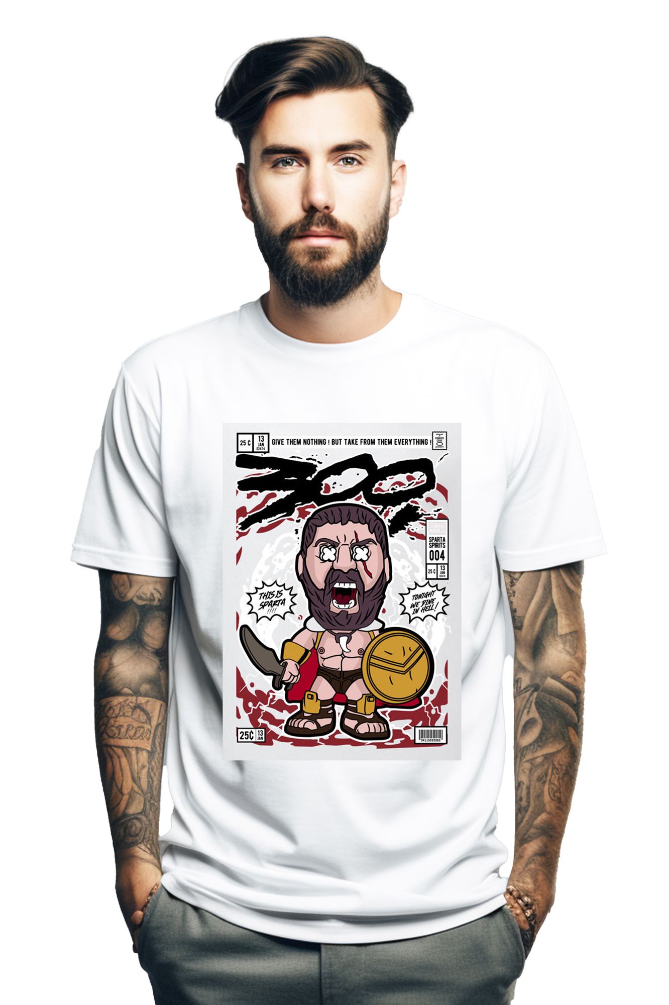 T-Shirt Leonidas 300 Pop Culture White ανδρικά Basic T-Shirts Simple Wear Μπλουζάκια κοντομάνικα