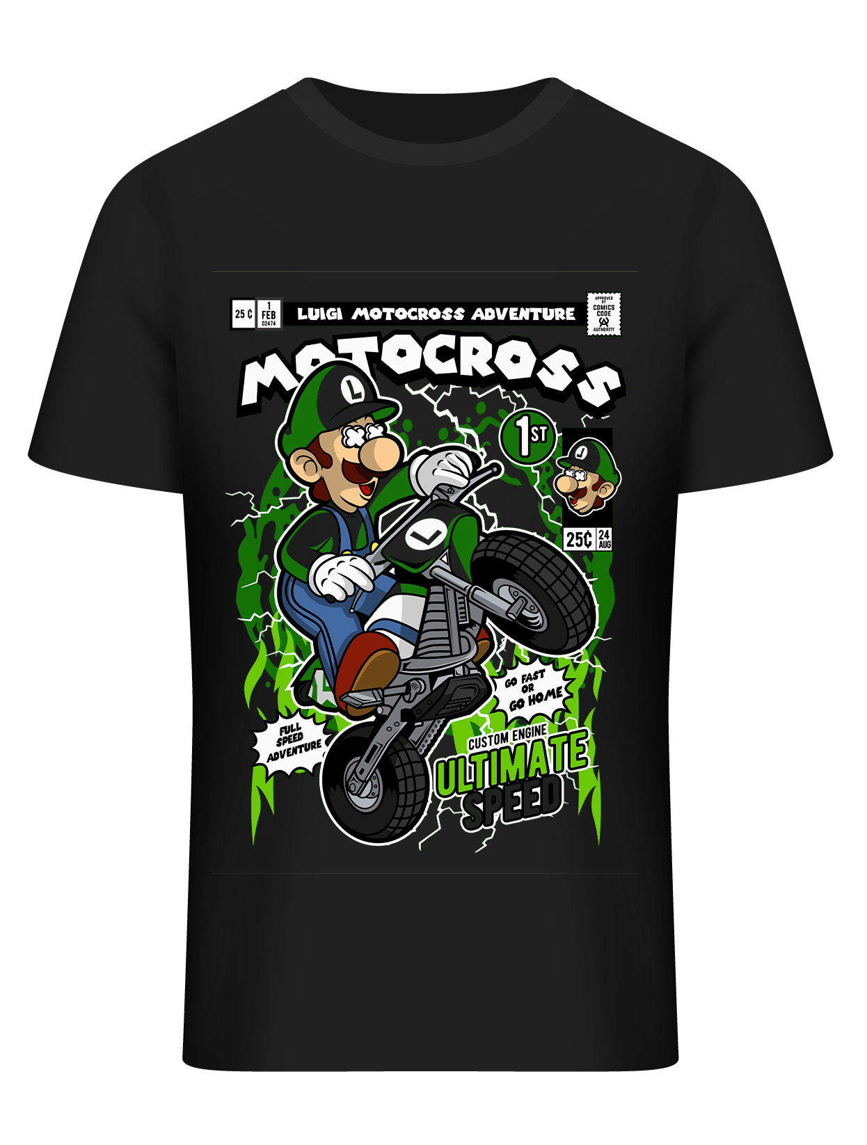 T-Shirt Luigi Motocross Pop Culture Black