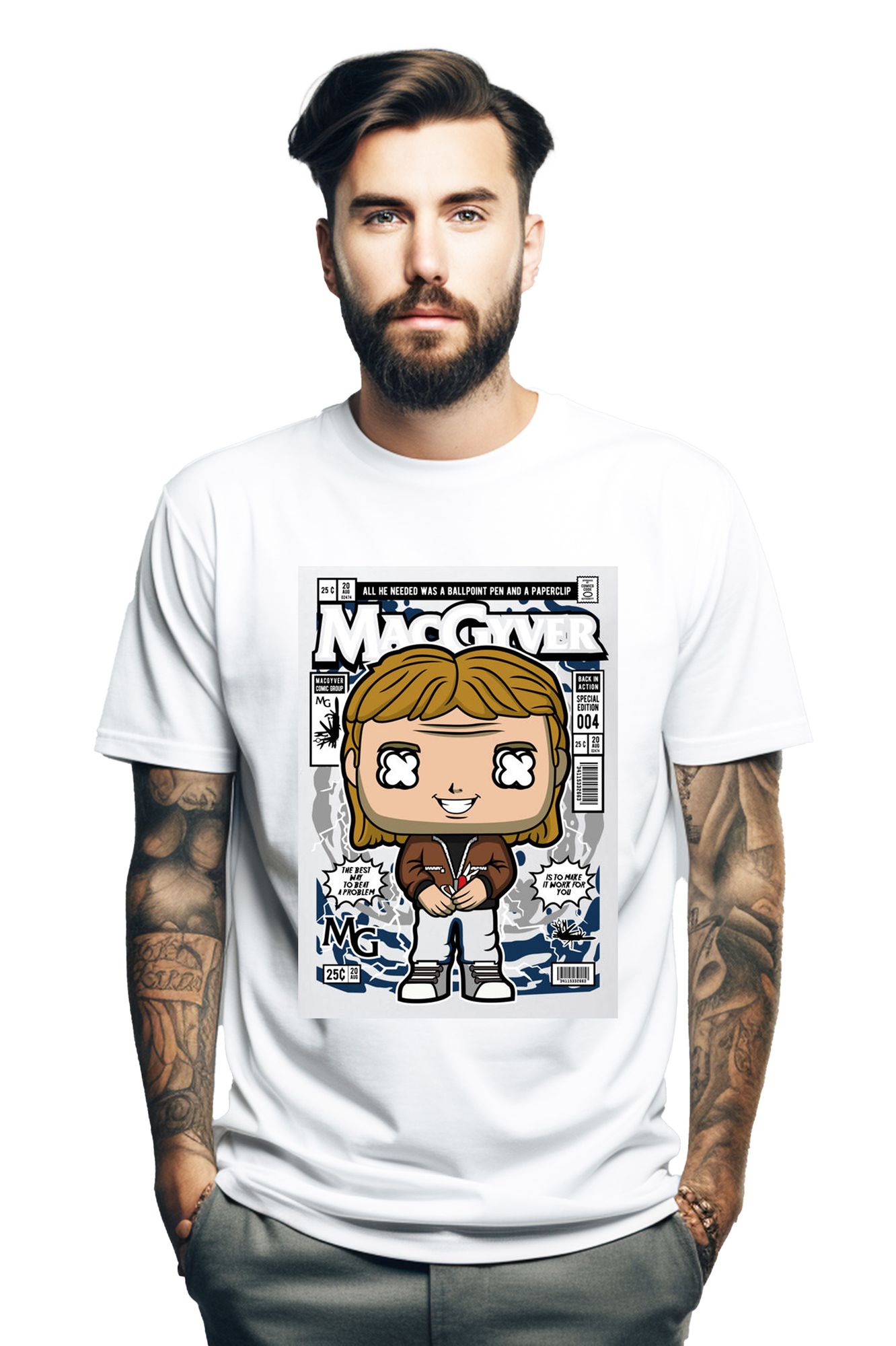 T-Shirt Macgyver Pop Culture White ανδρικά Basic T-Shirts Simple Wear Μπλουζάκια κοντομάνικα