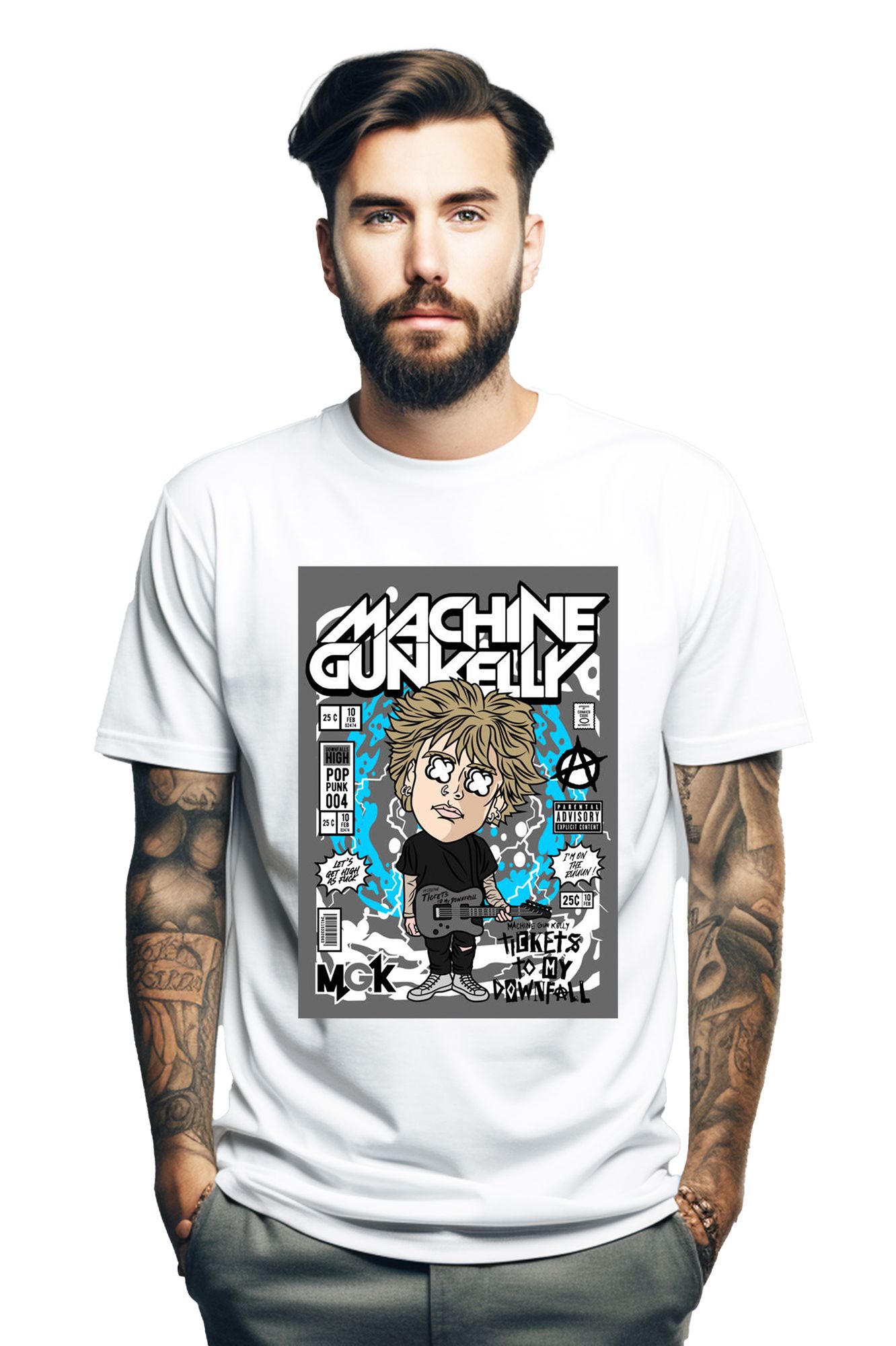 T-Shirt Machine Gun Kelly Pop Culture White ανδρικά Basic T-Shirts Simple Wear Μπλουζάκια κοντομάνικα